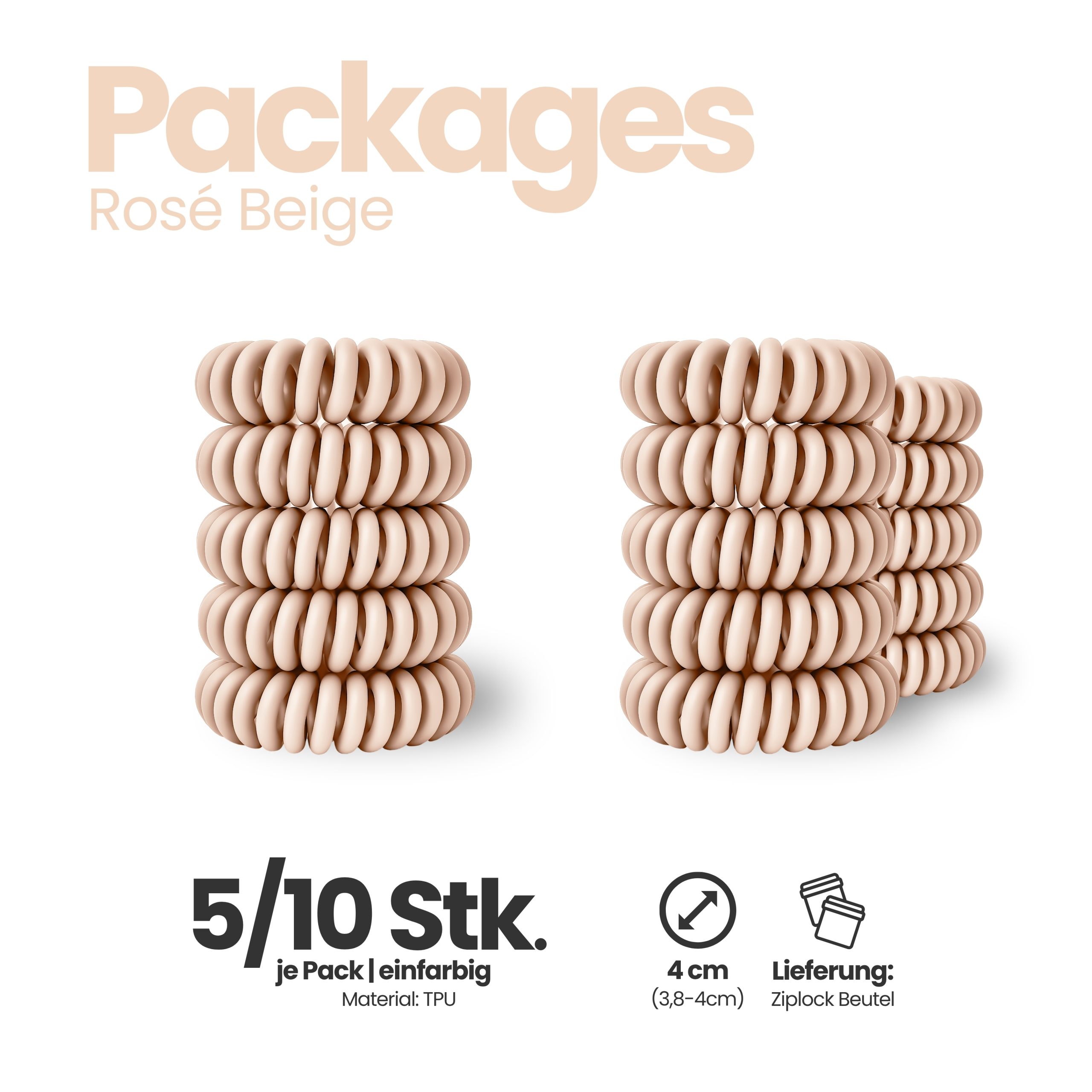 Spiral Haargummi Rosé Beige | 10er Pack - 4cm – Bild 4