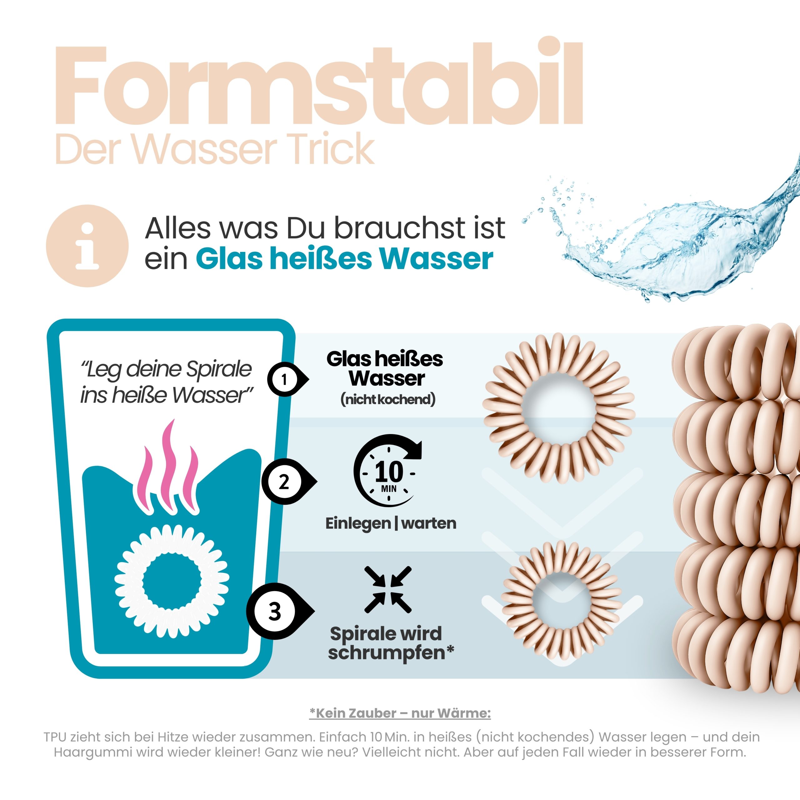 Spiral Haargummi Rosé Beige | 10er Pack - 4cm – Bild 6