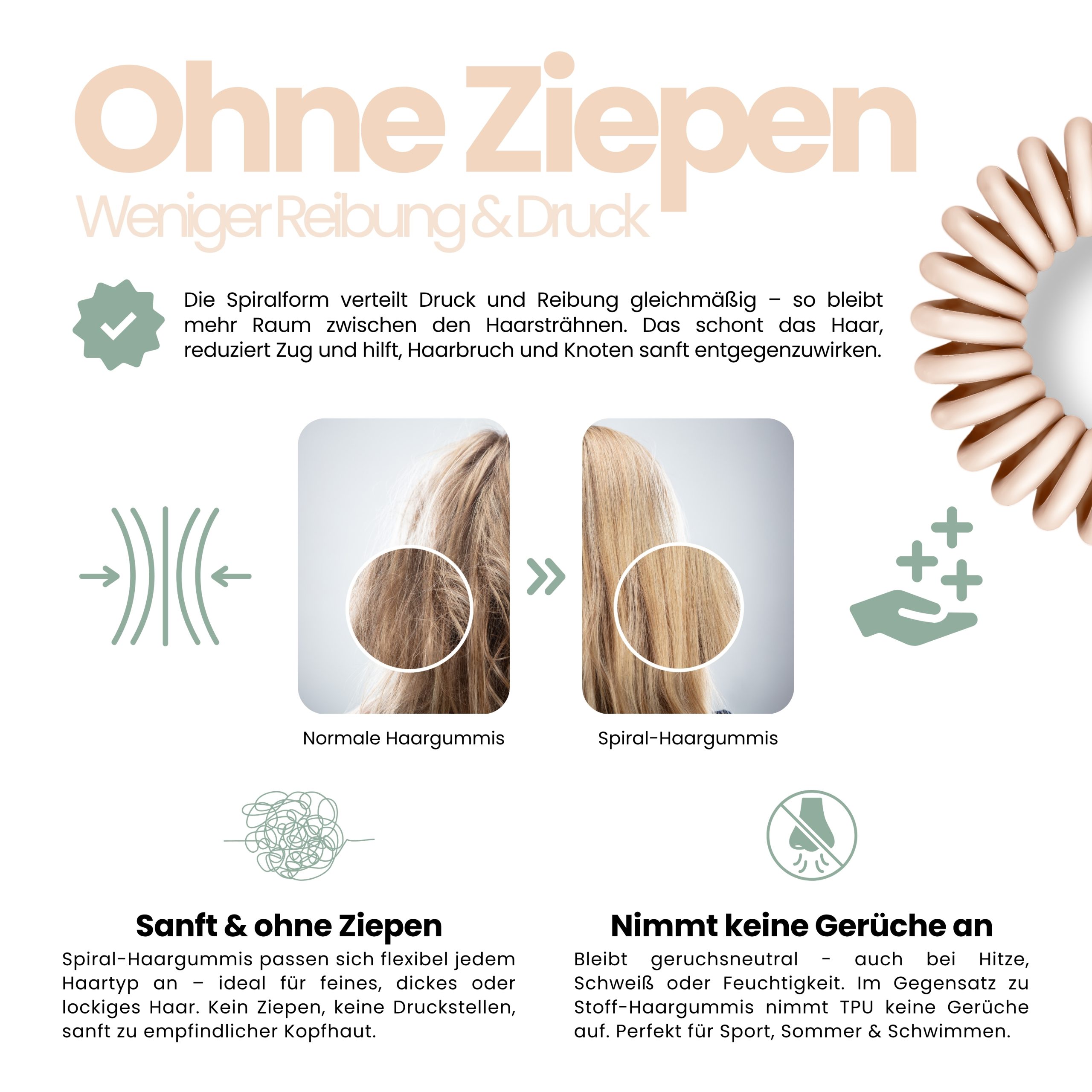 Spiral Haargummi Rosé Beige | 5er Pack - 4cm – Bild 5