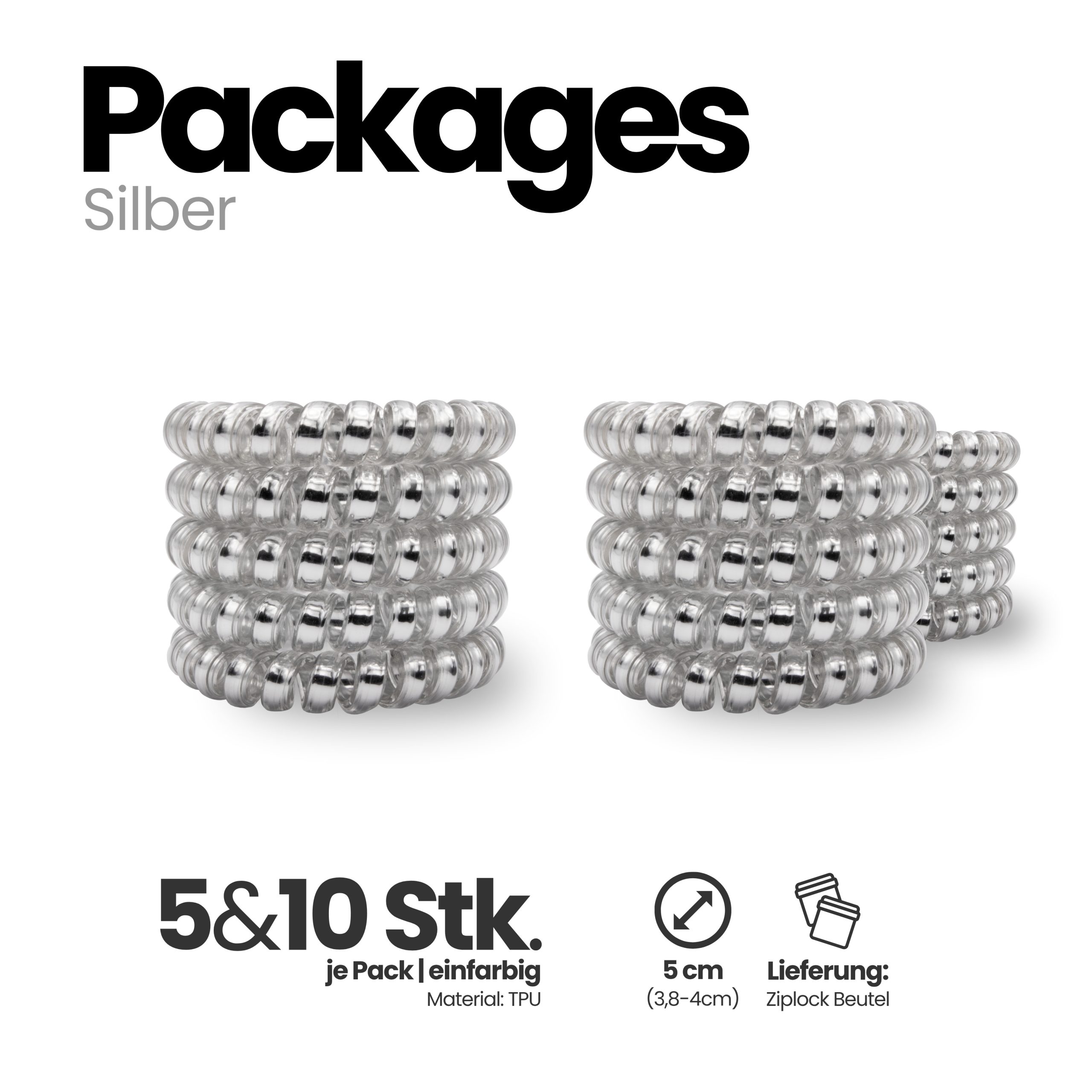 Spiral Haargummi Silber | 5er Pack - 5cm – Bild 4