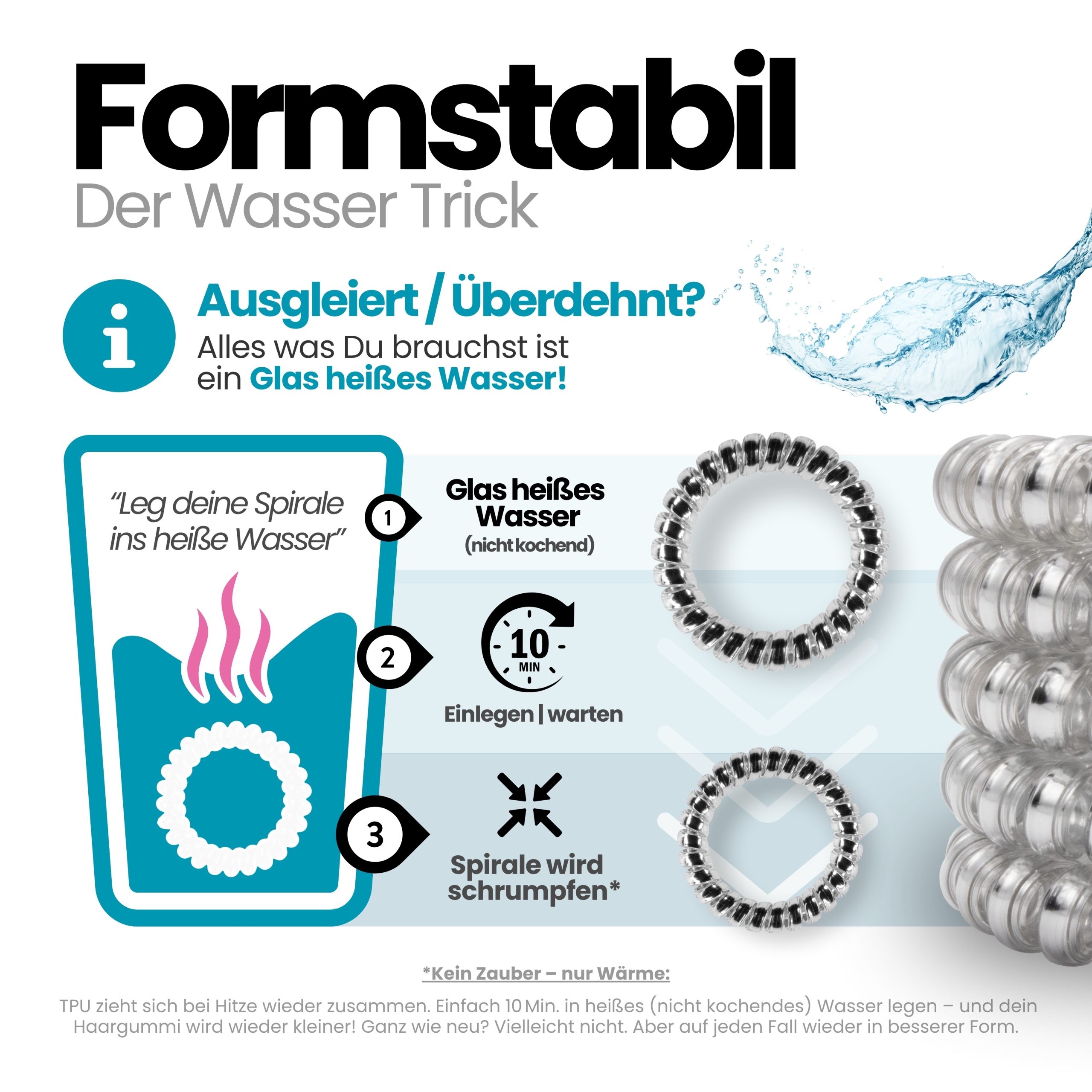 Spiral Haargummi Silber | 5er Pack - 5cm – Bild 6