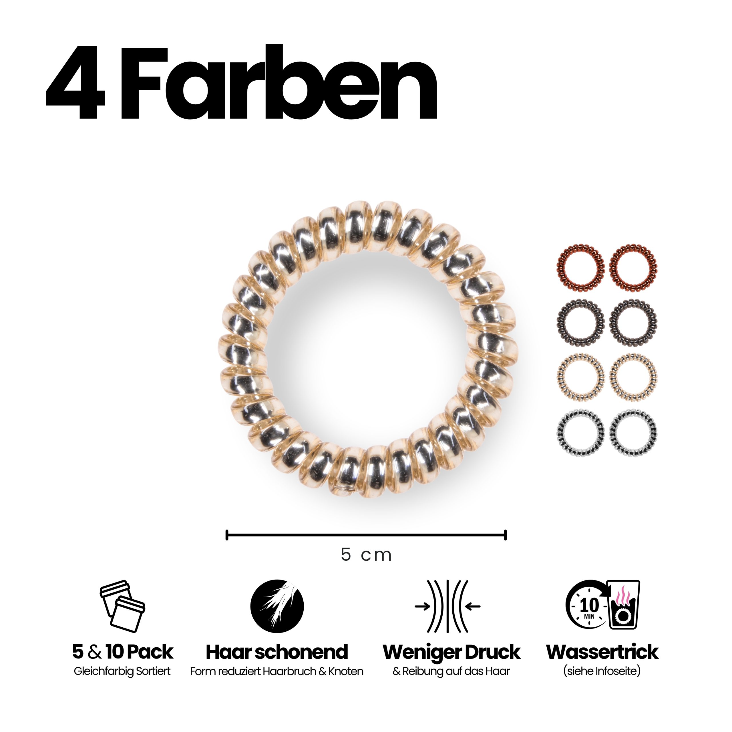 Spiral Haargummi 4 Farben | 8er Pack - 5cm – Bild 3