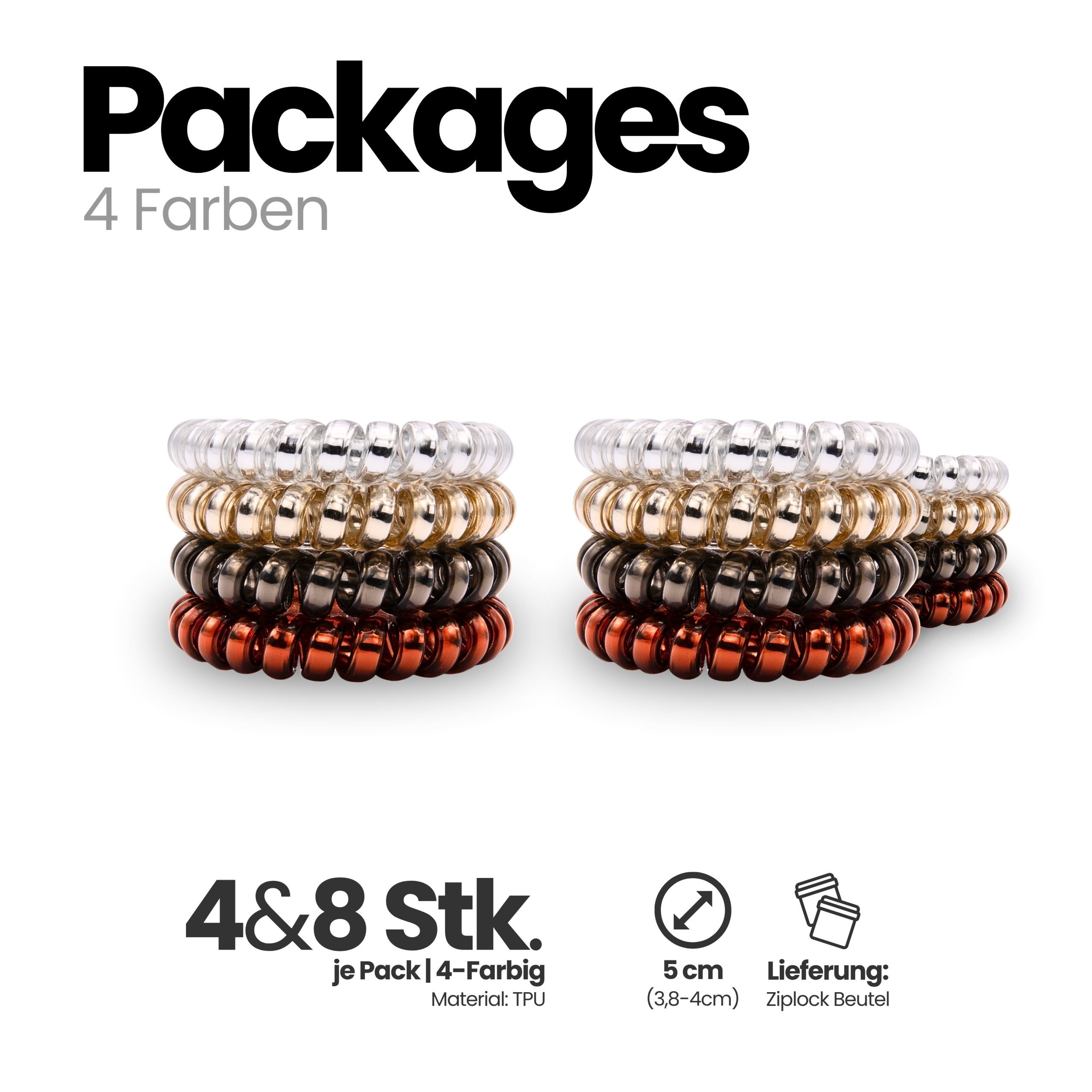 Spiral Haargummi 4 Farben | 8er Pack - 5cm – Bild 4