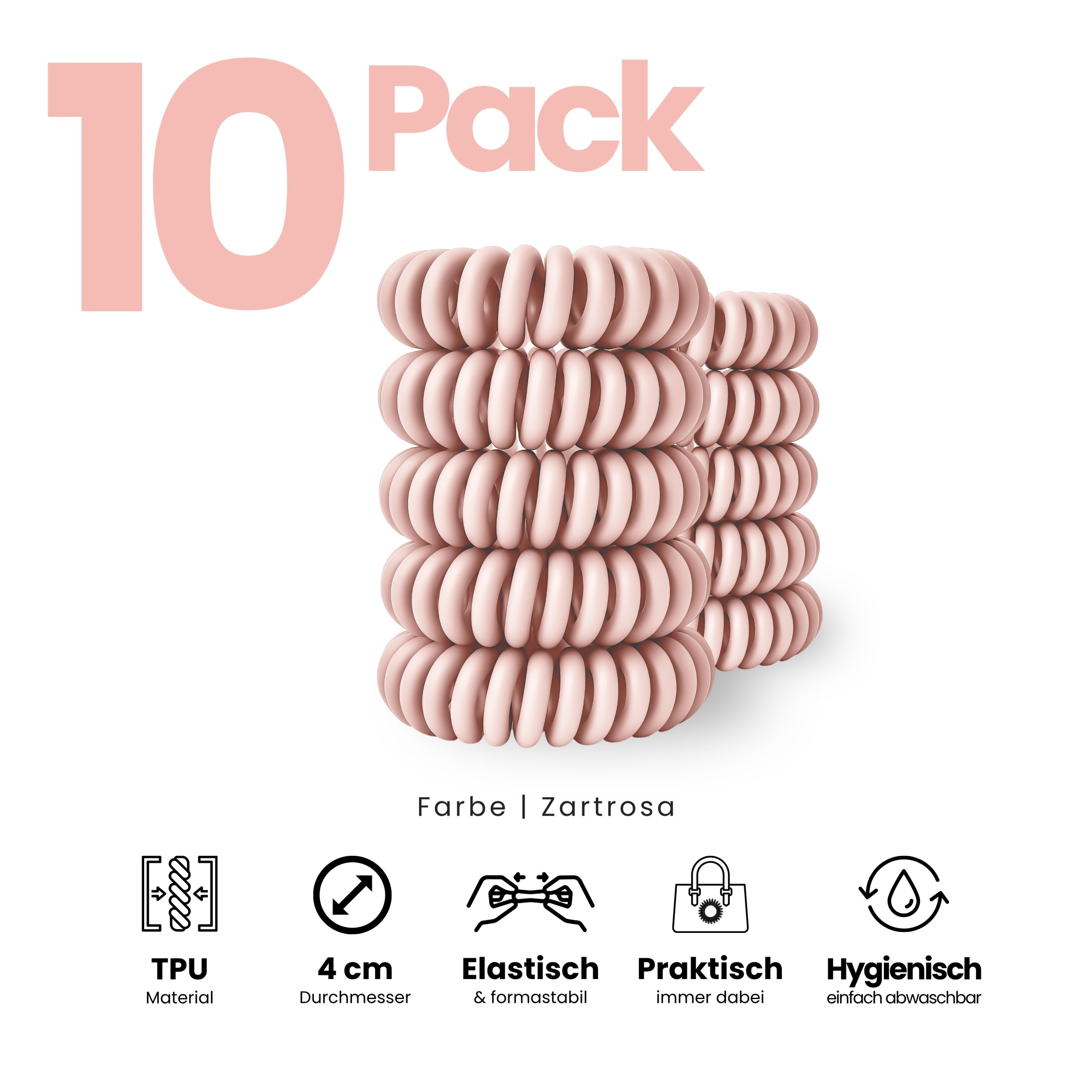 Spiral Haargummi Zartrosa | 10er Pack - 4cm – Bild 2