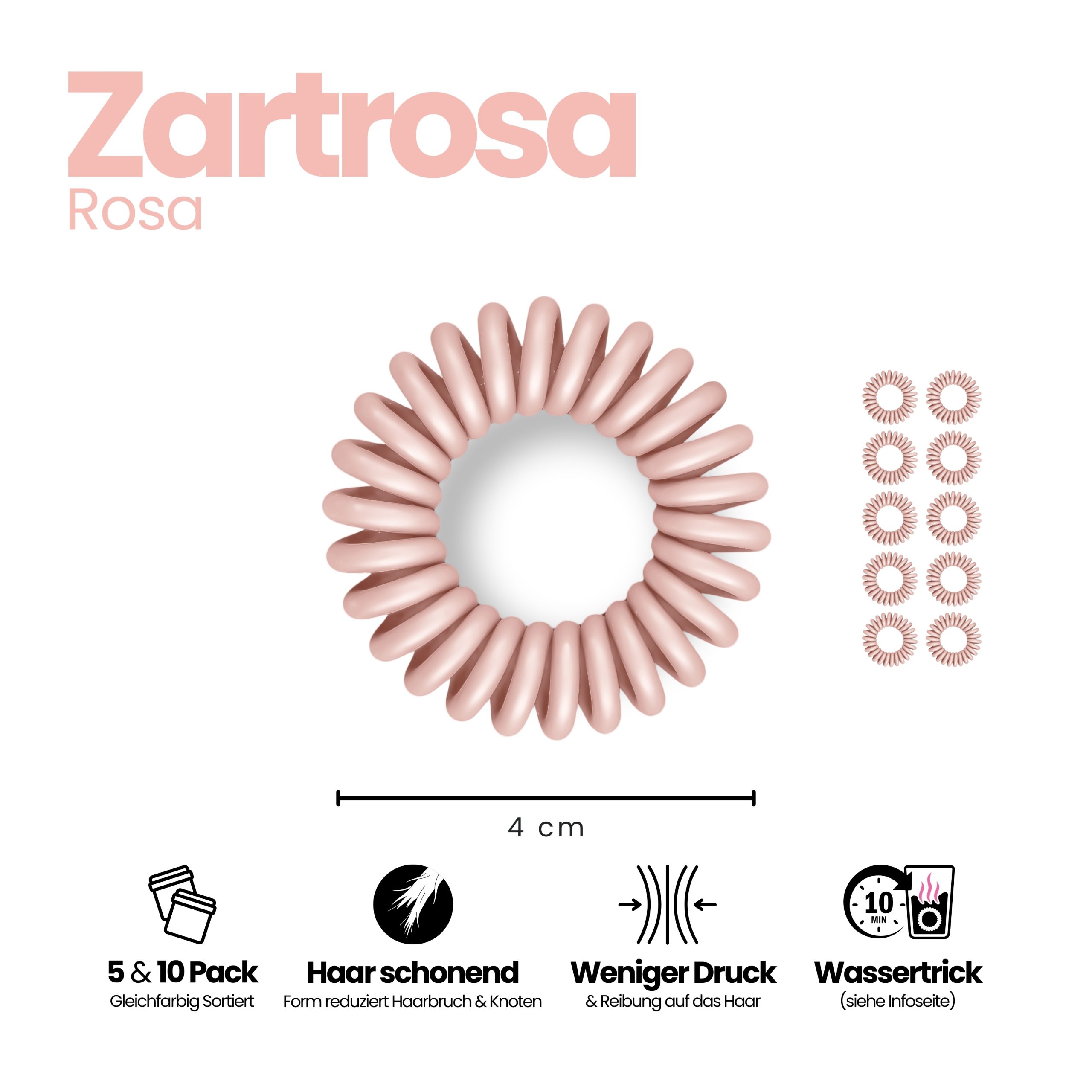 Spiral Haargummi Zartrosa | 10er Pack - 4cm – Bild 3