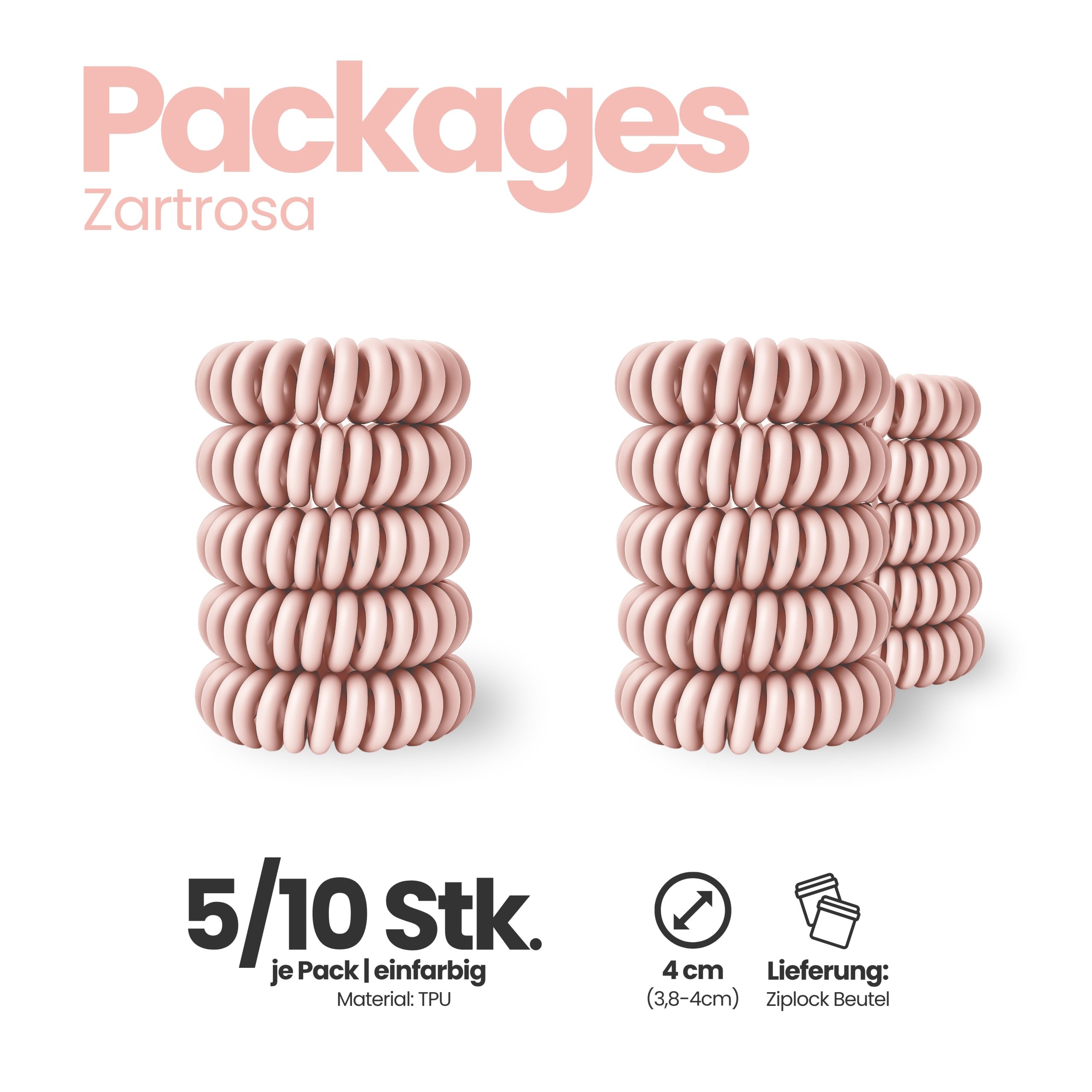 Spiral Haargummi Zartrosa | 10er Pack - 4cm – Bild 4
