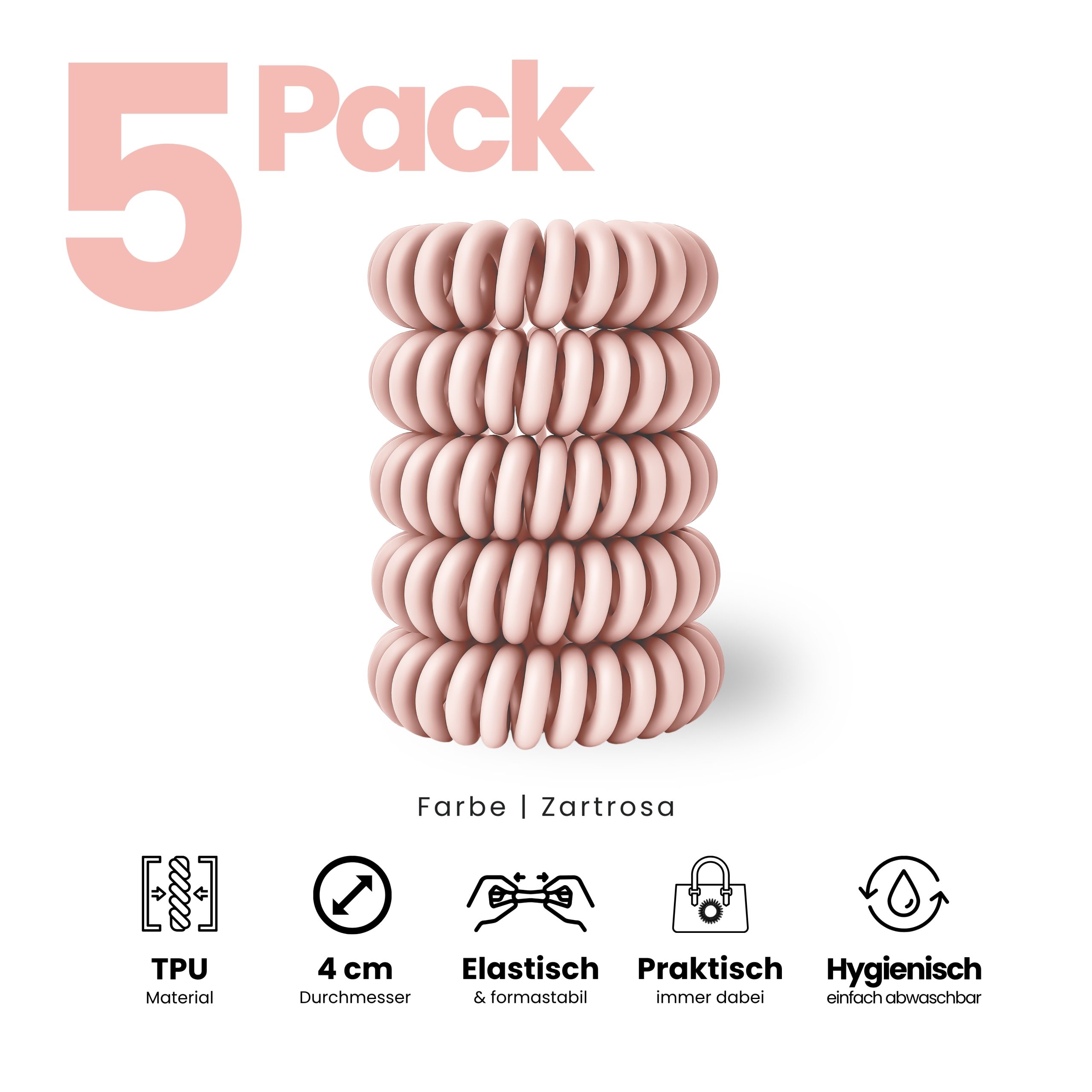 Spiral Haargummi Zartrosa | 5er Pack - 4cm – Bild 2
