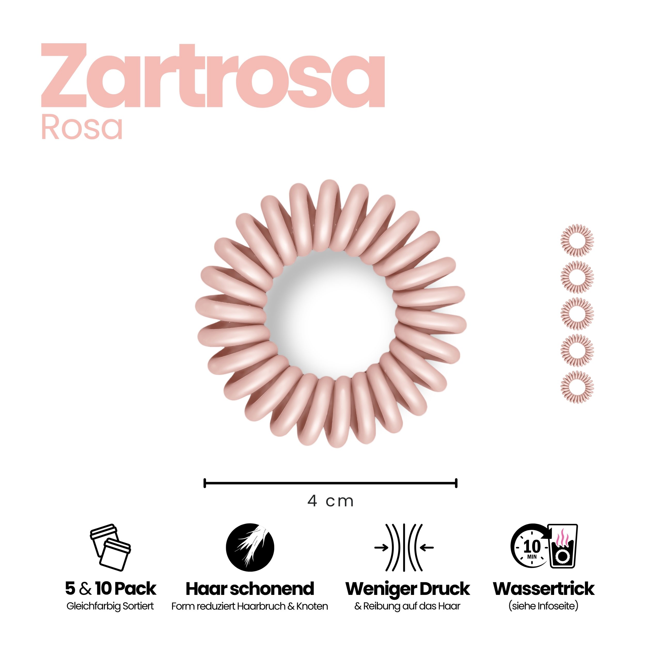 Spiral Haargummi Zartrosa | 5er Pack - 4cm – Bild 3