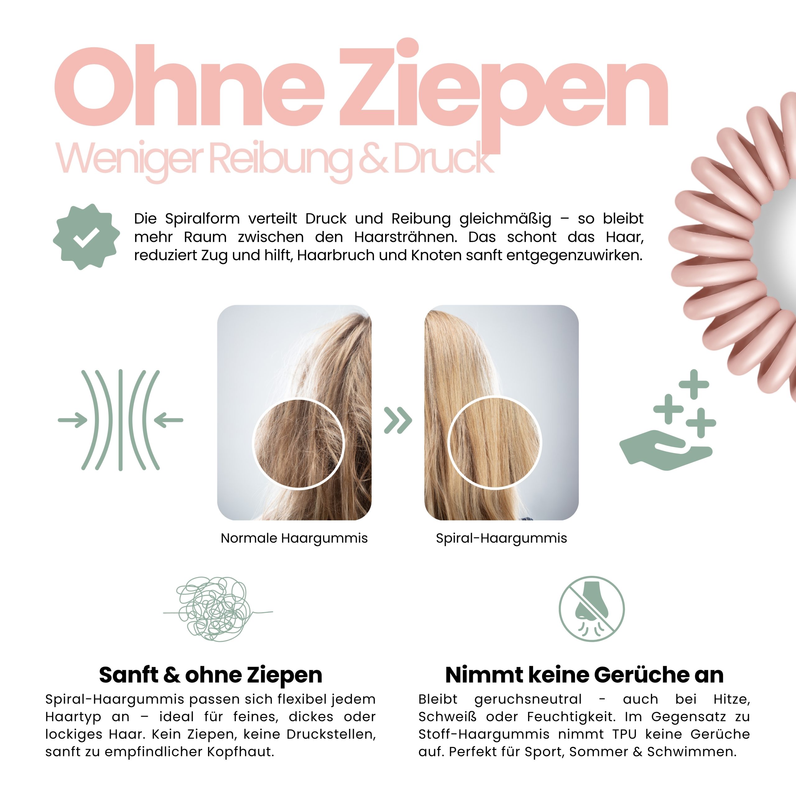 Spiral Haargummi Zartrosa | 5er Pack - 4cm – Bild 5