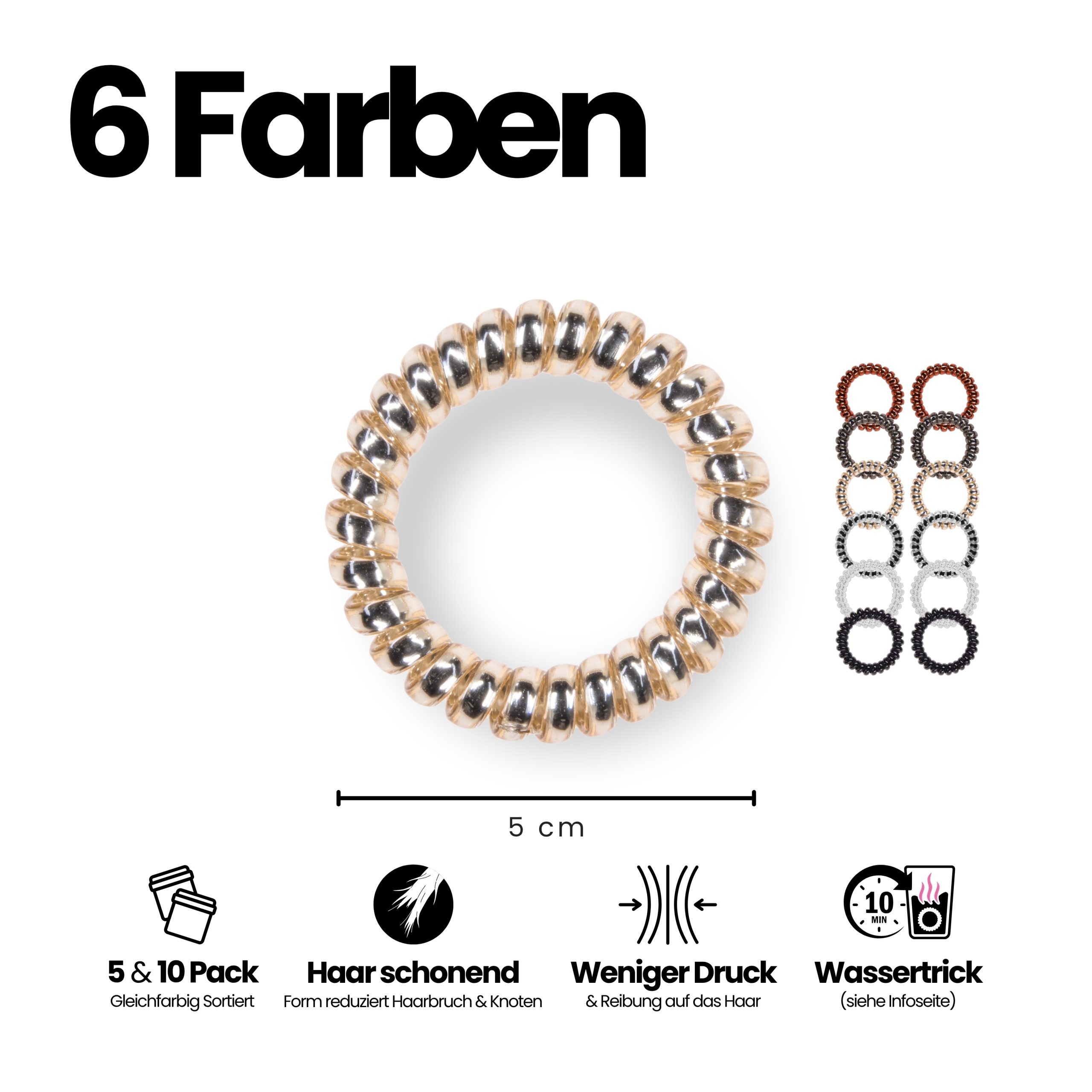 Spiral Haargummi 6 Farben | 12er Pack - 5cm – Bild 3