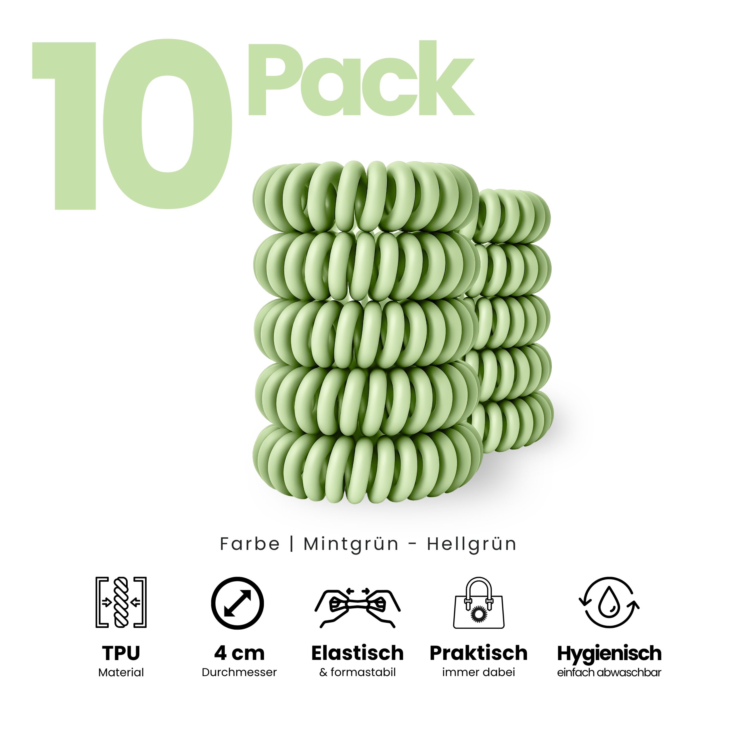 Spiral Haargummi Mintgrün | 10er Pack - 4cm – Bild 2