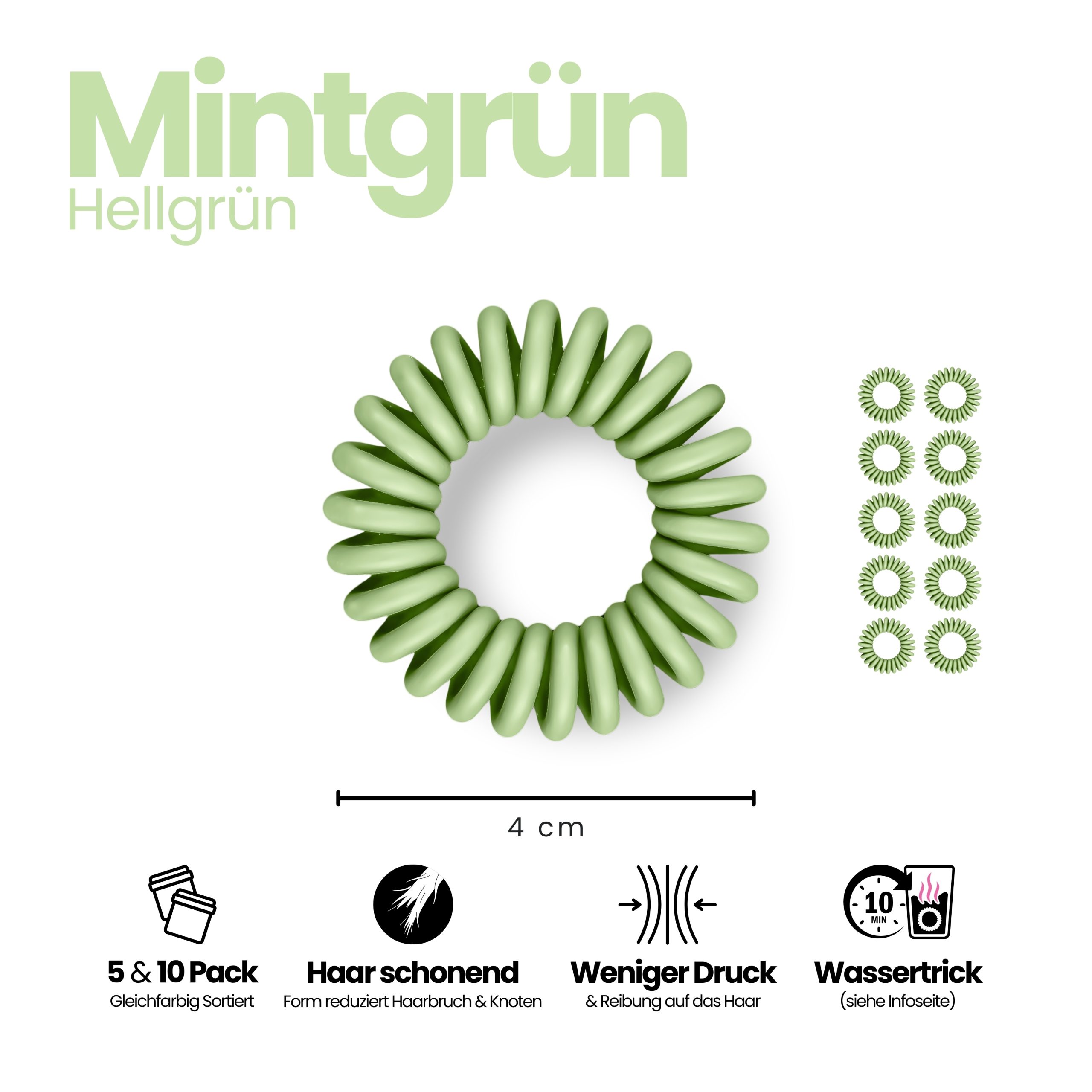 Spiral Haargummi Mintgrün | 10er Pack - 4cm – Bild 3