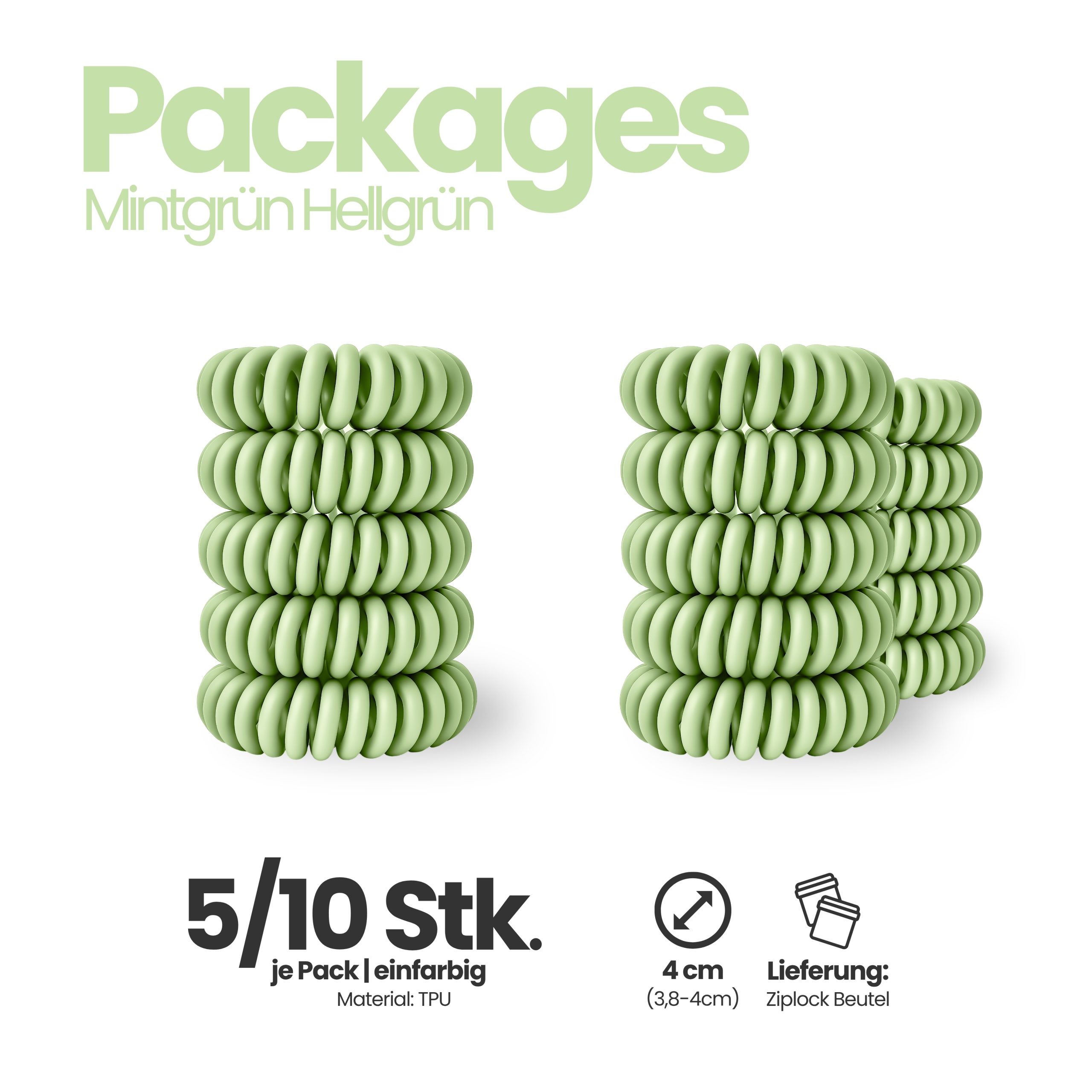 Spiral Haargummi Mintgrün | 10er Pack - 4cm – Bild 4