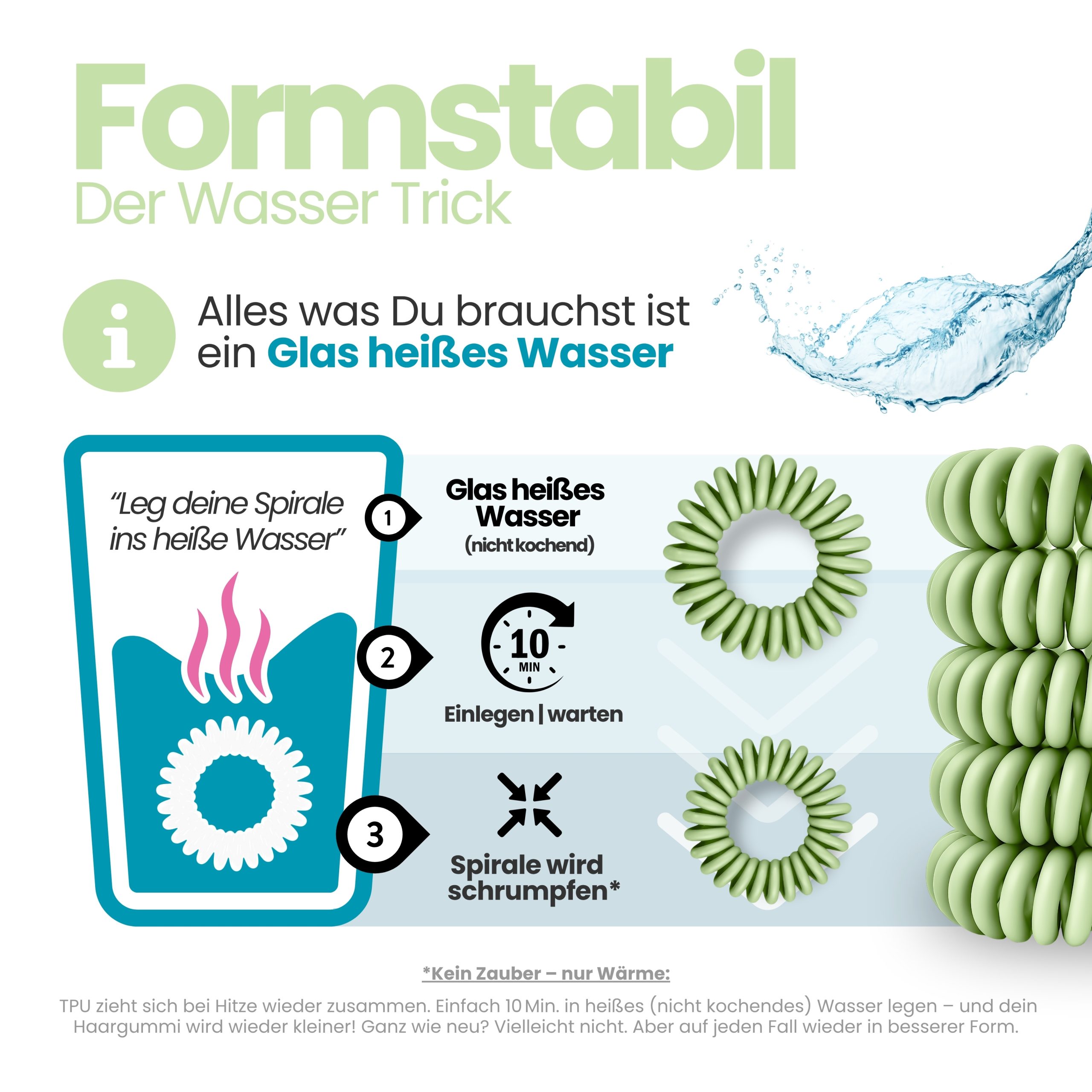 Spiral Haargummi Mintgrün | 10er Pack - 4cm – Bild 6