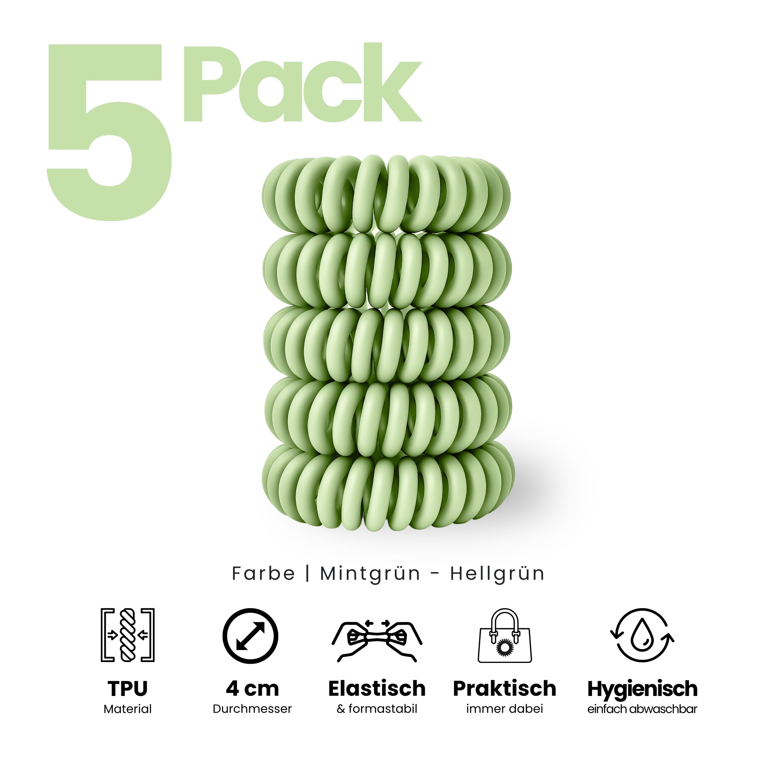 Spiral Haargummi Mintgrün | 5er Pack - 4cm – Bild 2