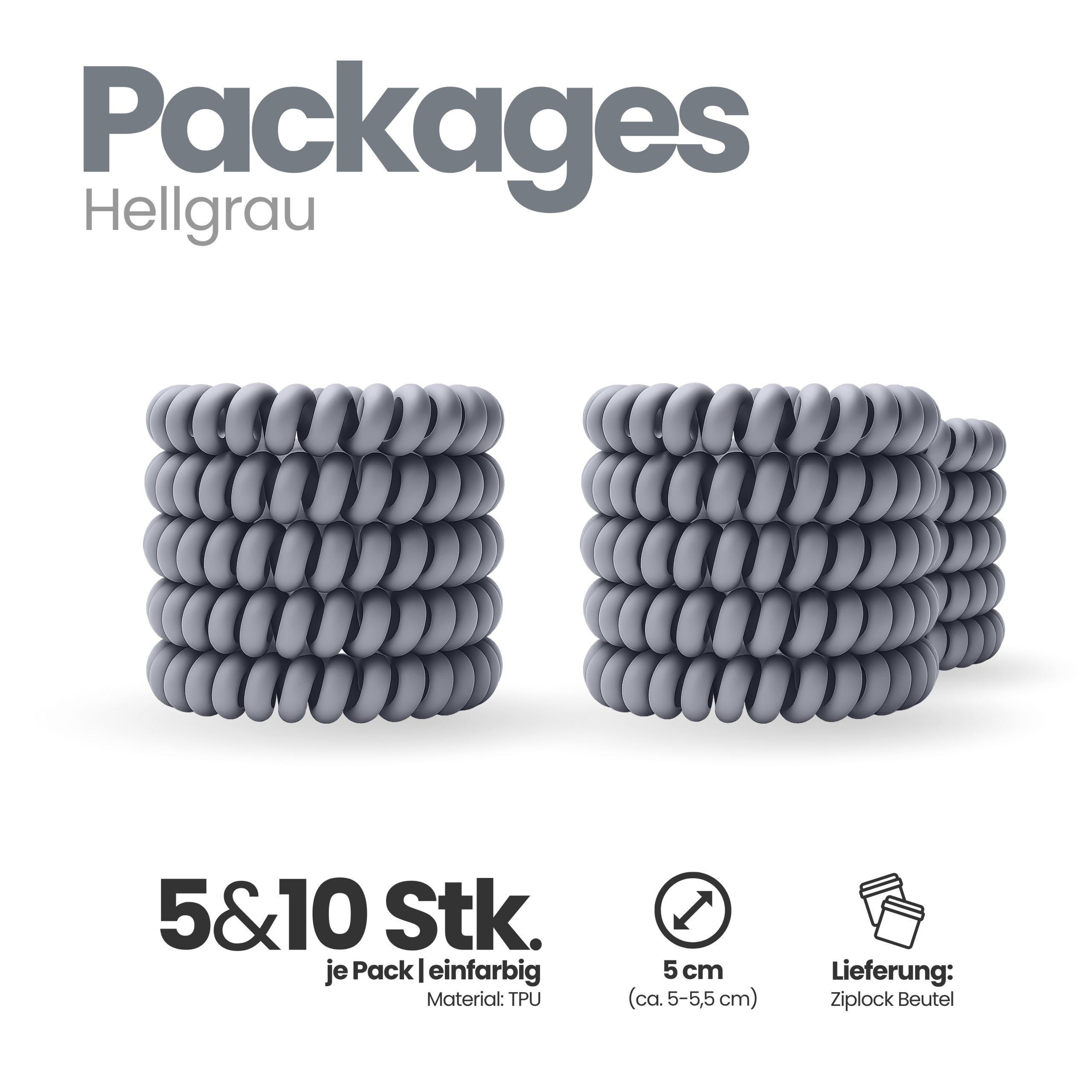 Spiral Haargummi Hellgrau | 10er Pack - 5cm – Bild 4