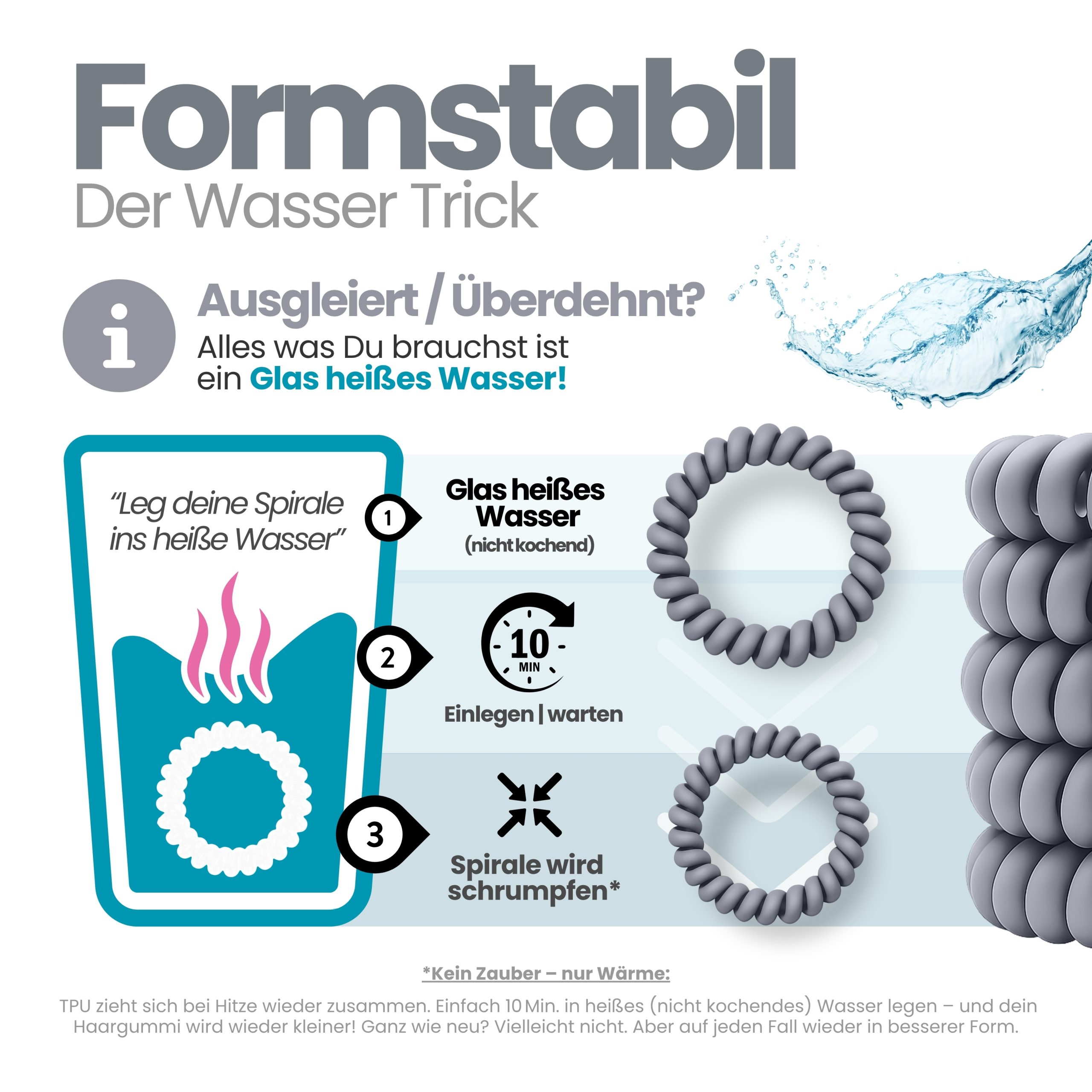 Spiral Haargummi Hellgrau | 10er Pack - 5cm – Bild 6