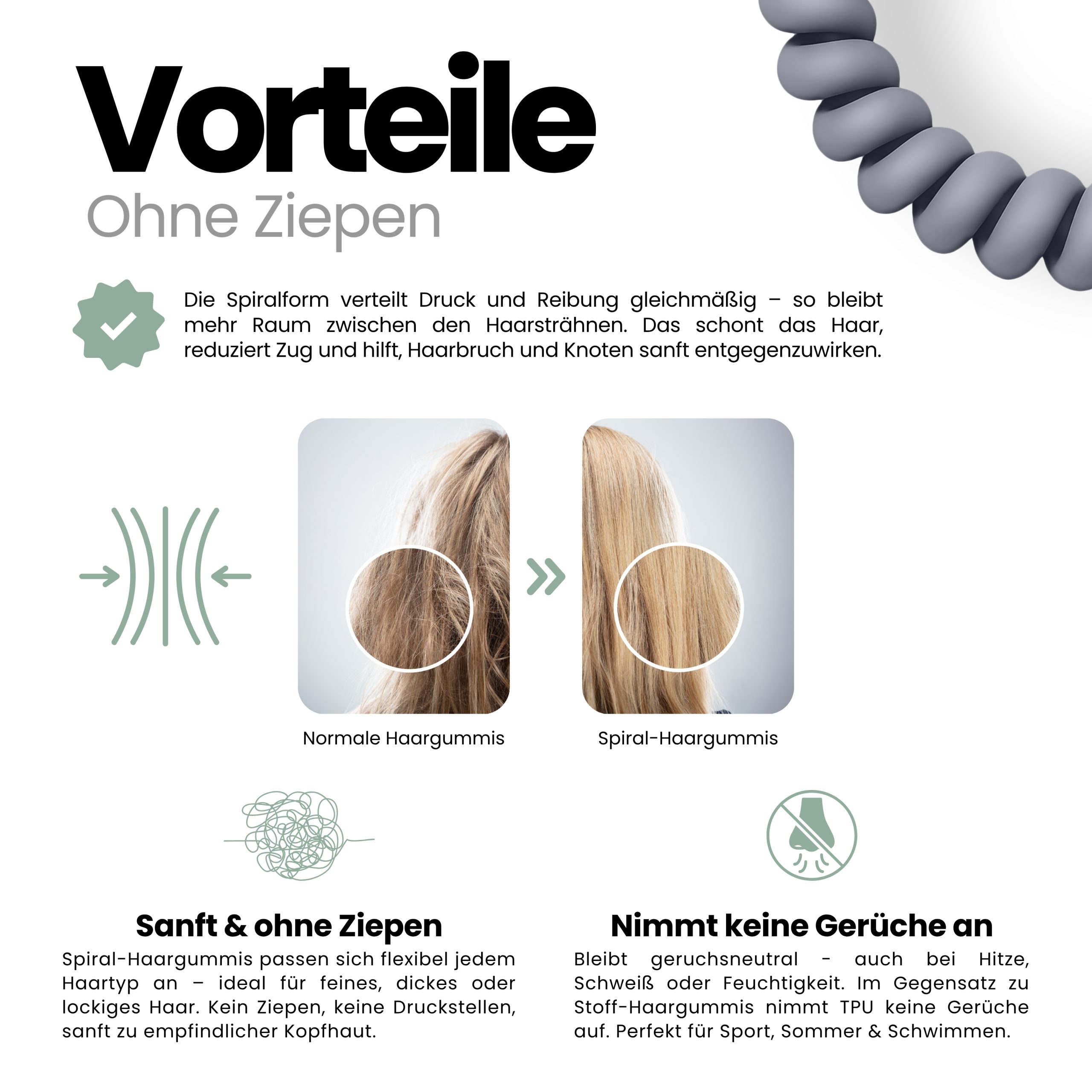 Spiral Haargummi Hellgrau | 5er Pack - 5cm – Bild 5