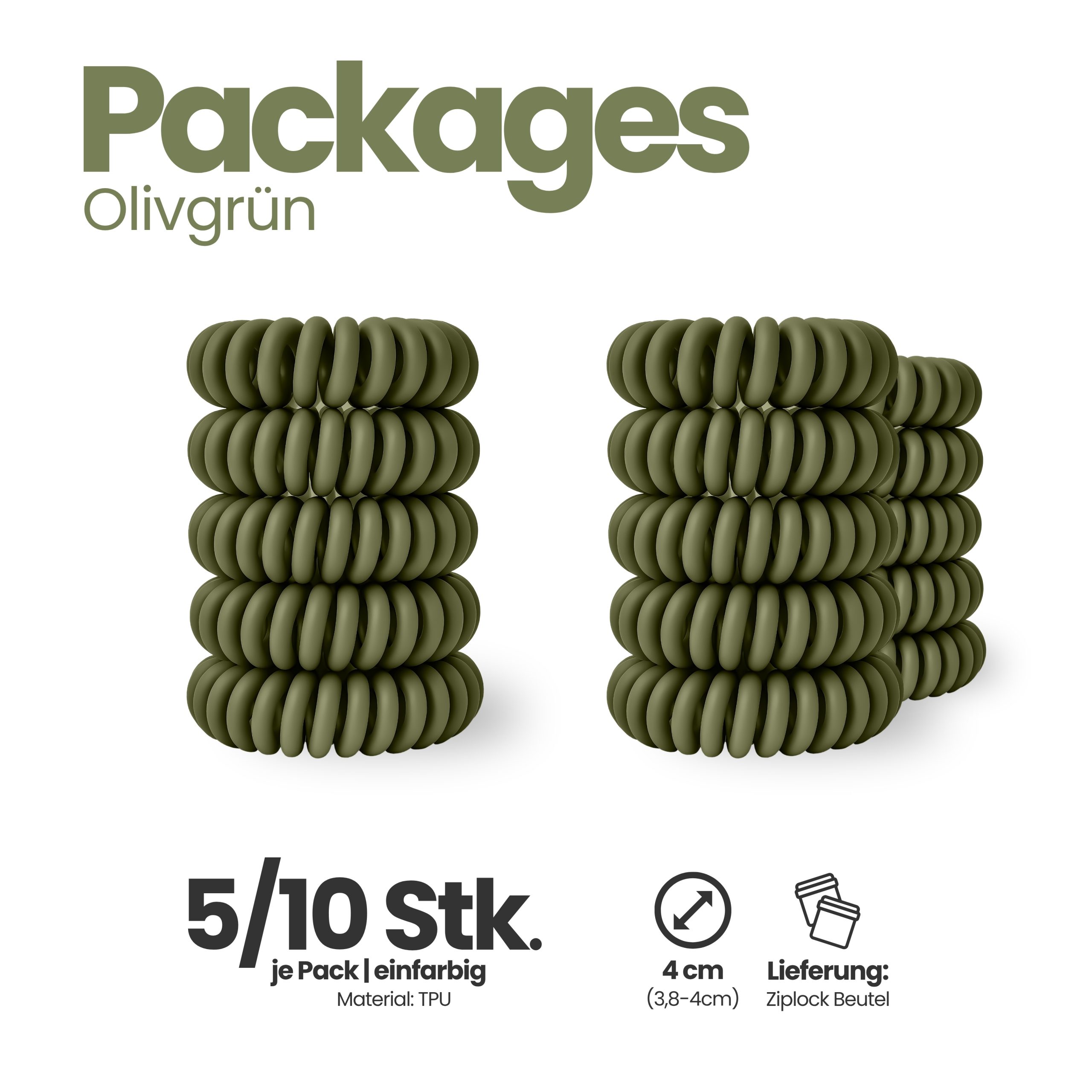 Spiral Haargummi Olivgrün | 10er Pack - 4cm – Bild 4