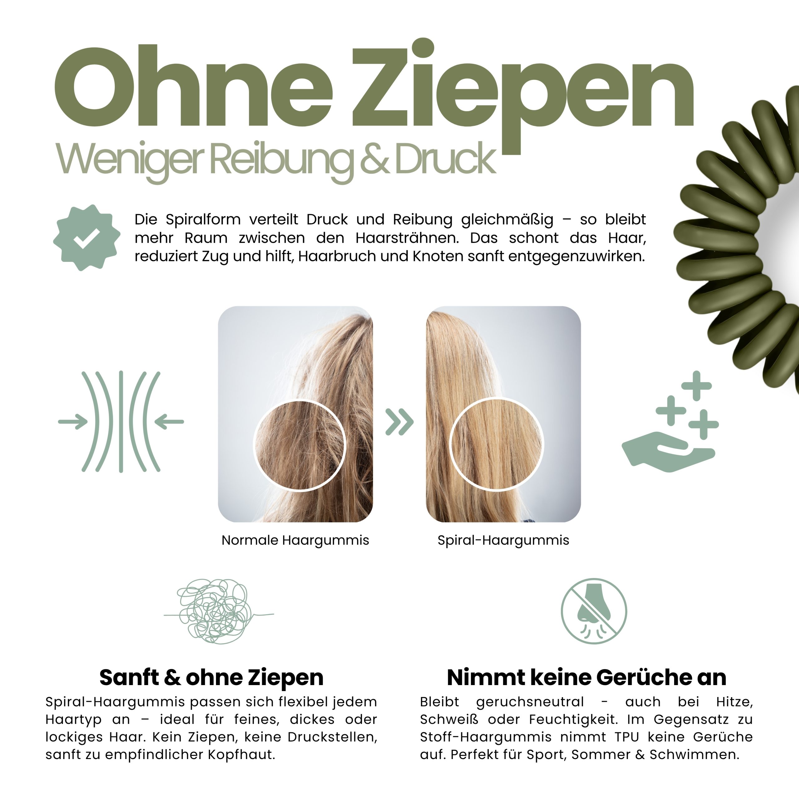 Spiral Haargummi Olivgrün | 10er Pack - 4cm – Bild 5