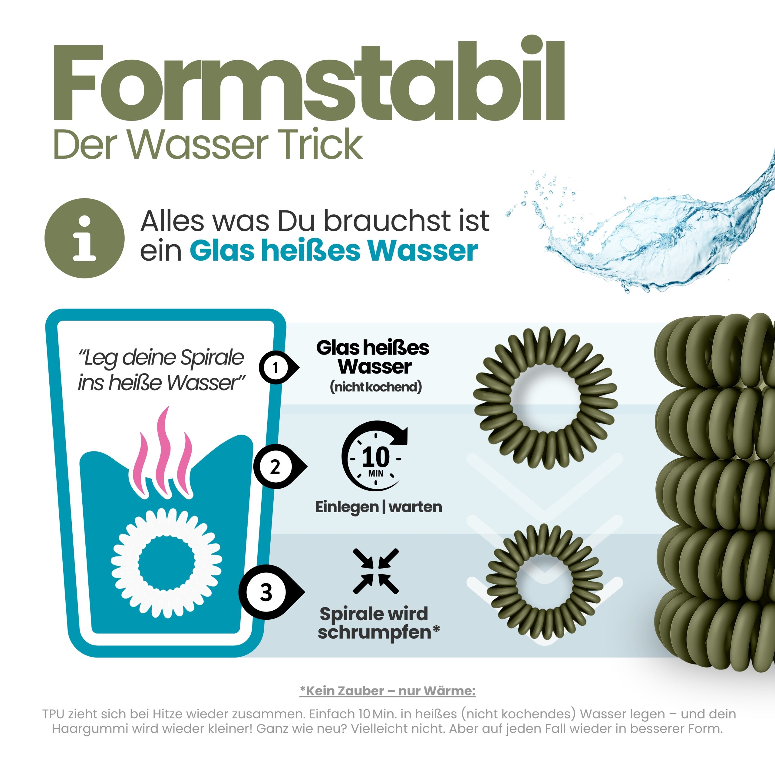 Spiral Haargummi Olivgrün | 10er Pack - 4cm – Bild 6