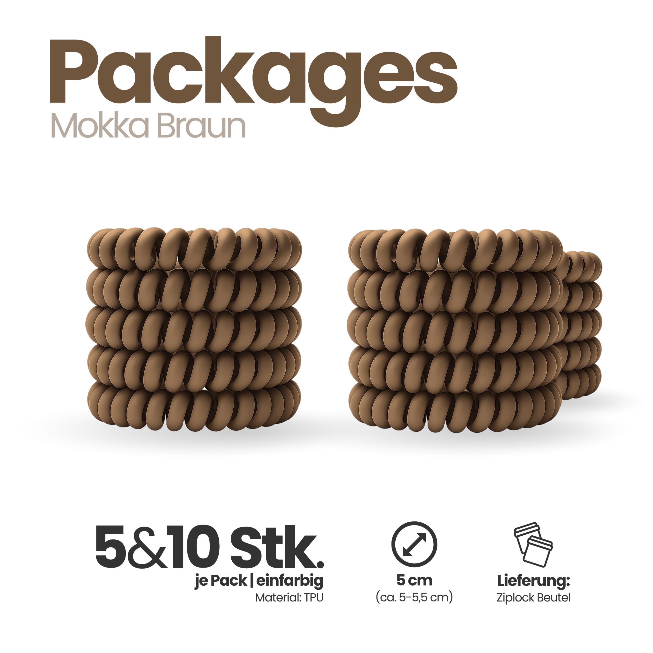 Spiral Haargummi Mokka | 5er Pack - 5cm – Bild 4