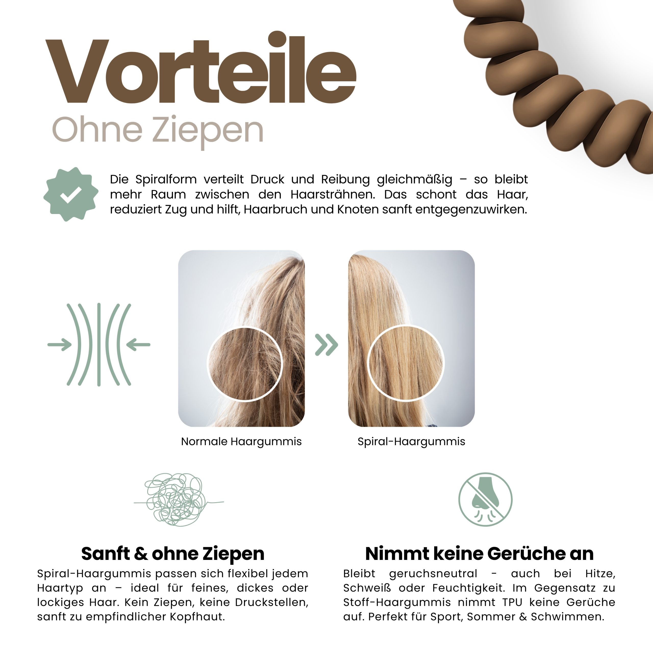 Spiral Haargummi Mokka | 5er Pack - 5cm – Bild 5