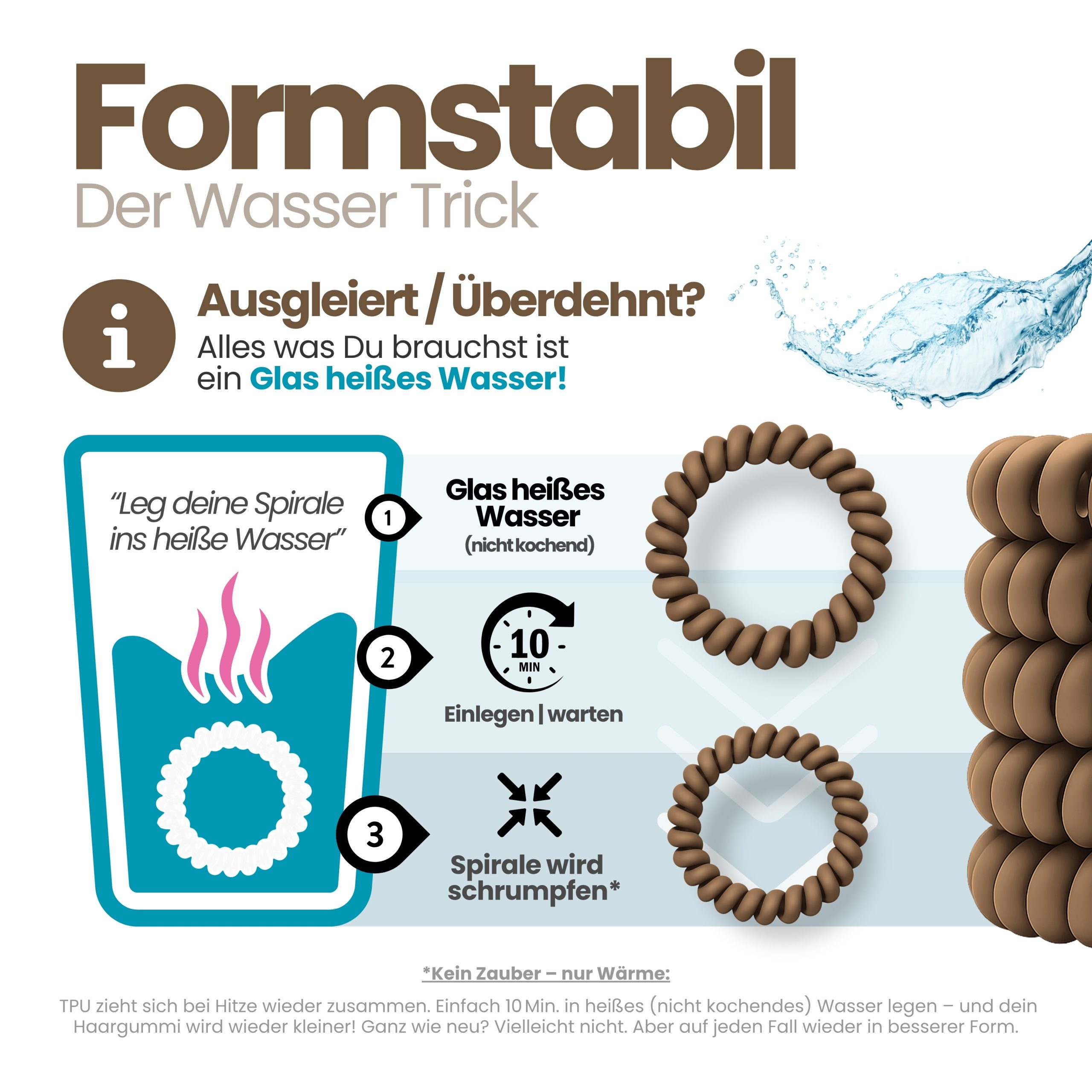 Spiral Haargummi Mokka | 5er Pack - 5cm – Bild 6