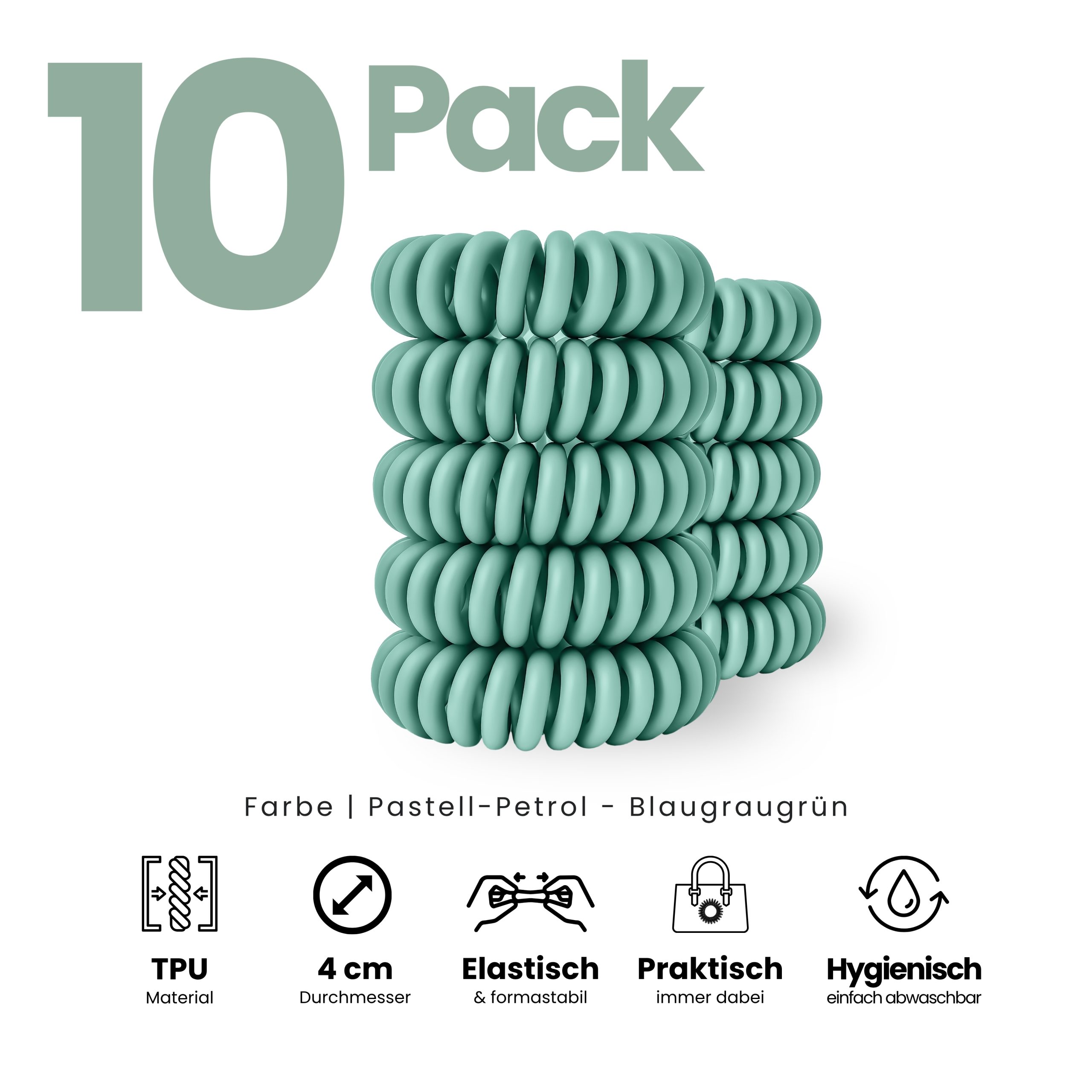 Spiral Haargummi Pastell Petrol | 10er Pack - 4cm – Bild 2