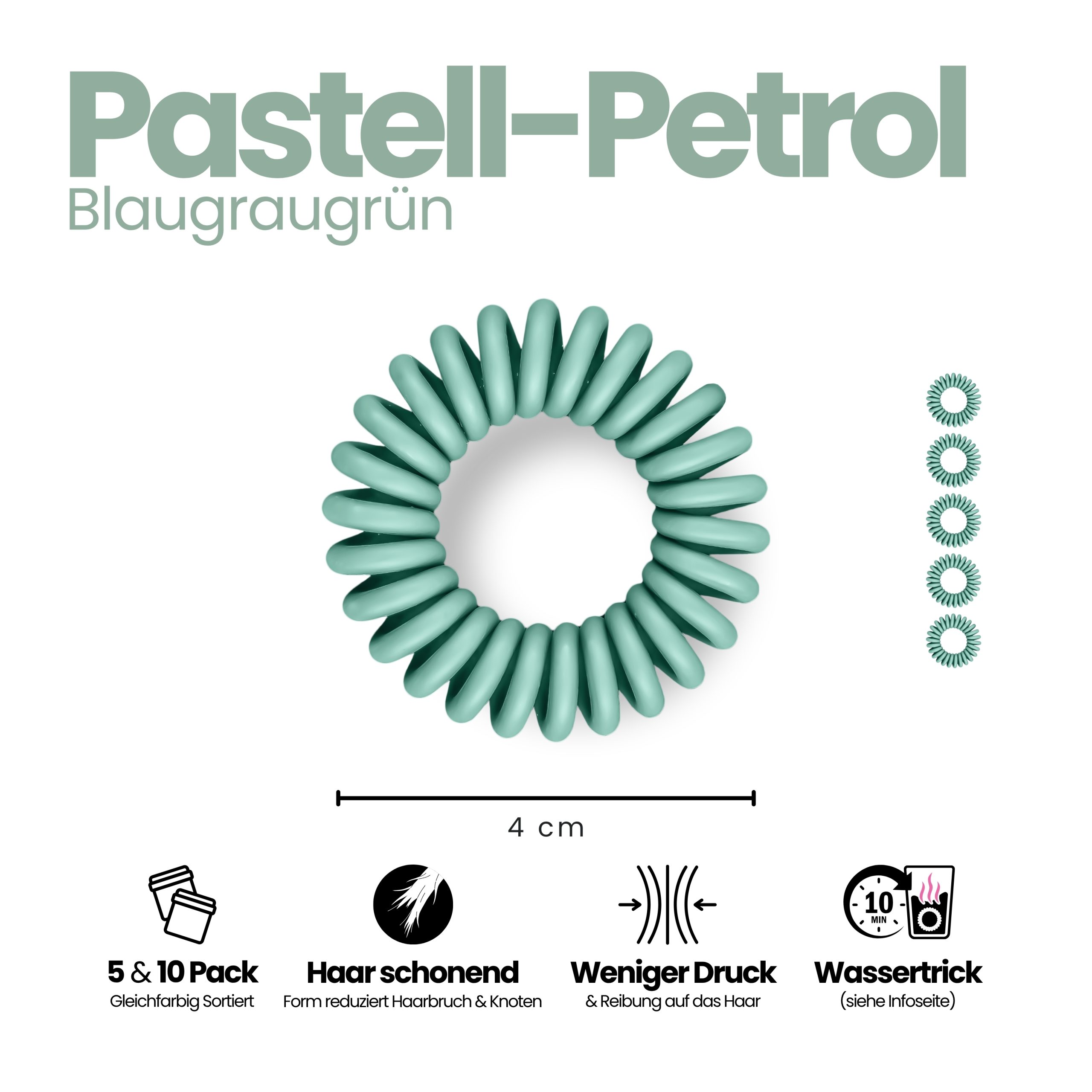 Spiral Haargummi Pastell Petrol | 10er Pack - 4cm – Bild 3