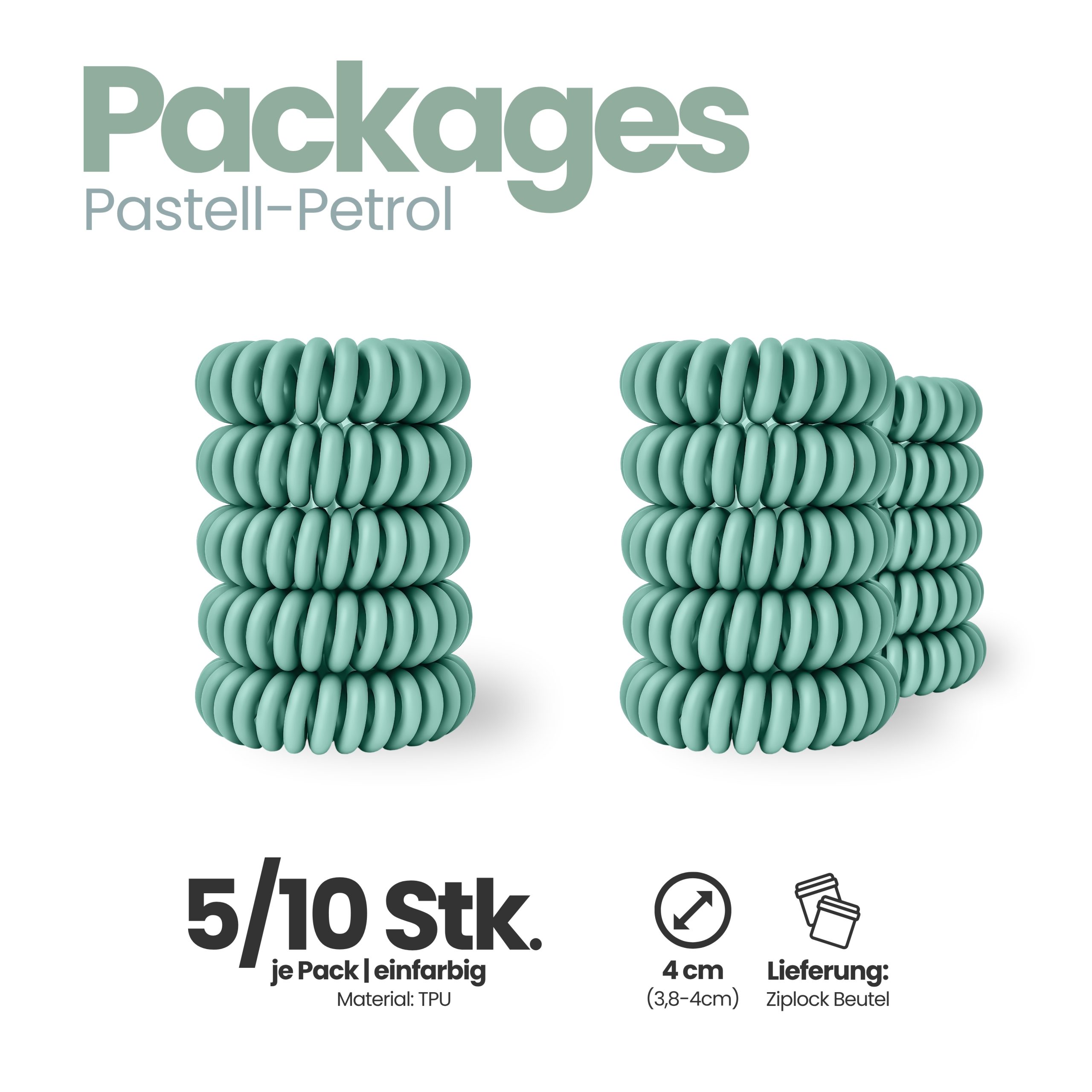 Spiral Haargummi Pastell Petrol | 10er Pack - 4cm – Bild 4