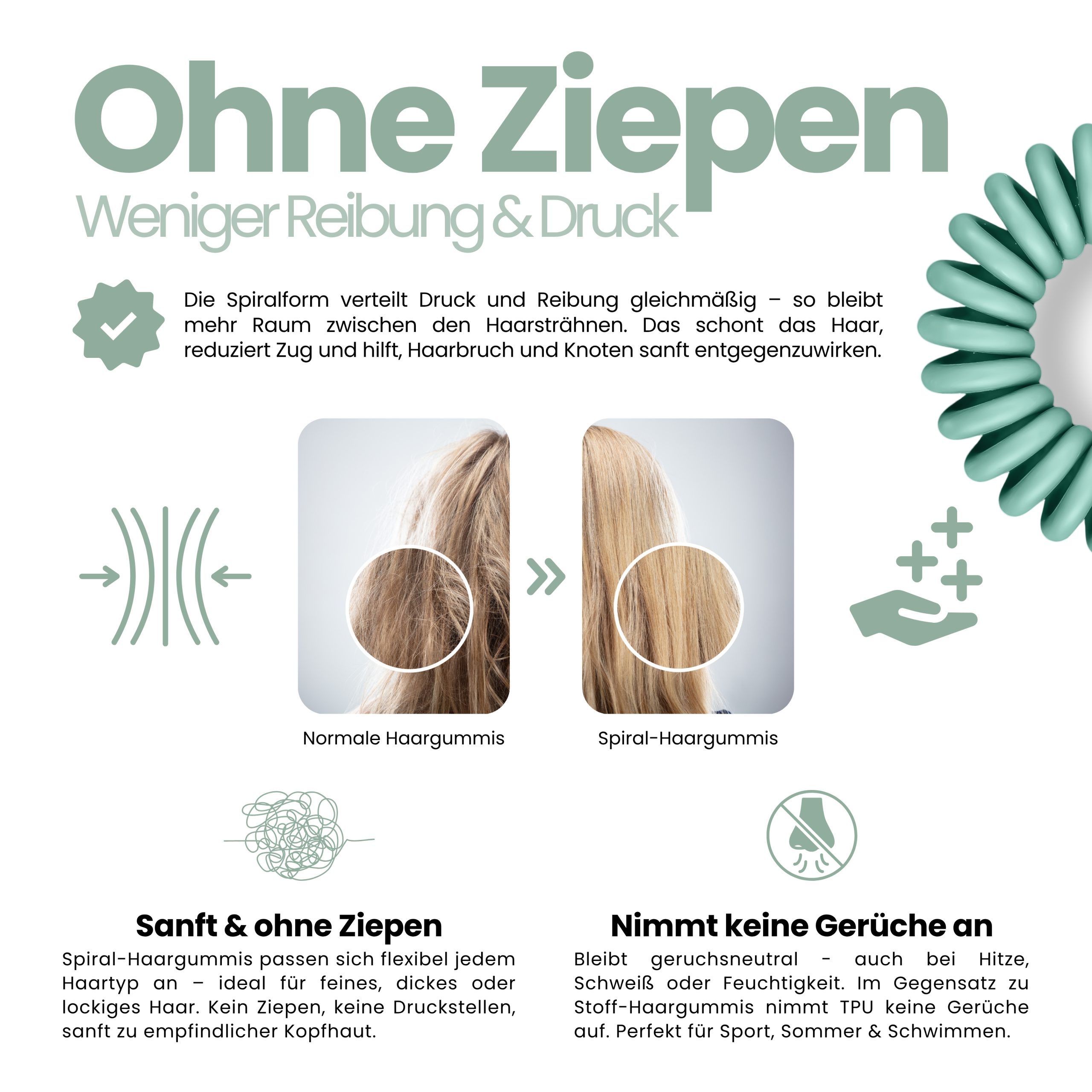 Spiral Haargummi Pastell Petrol | 10er Pack - 4cm – Bild 5