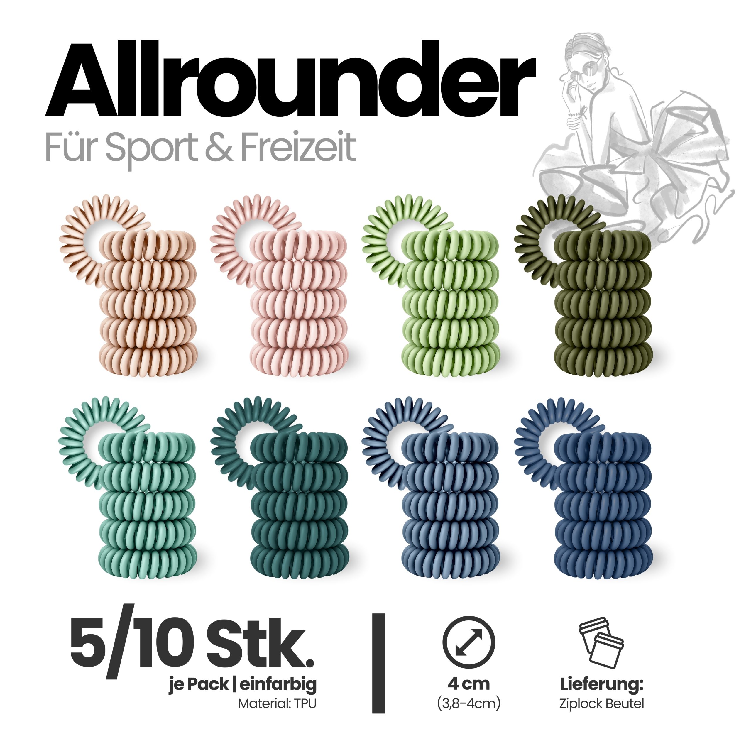 Spiral Haargummi Pastell Petrol | 10er Pack - 4cm – Bild 8