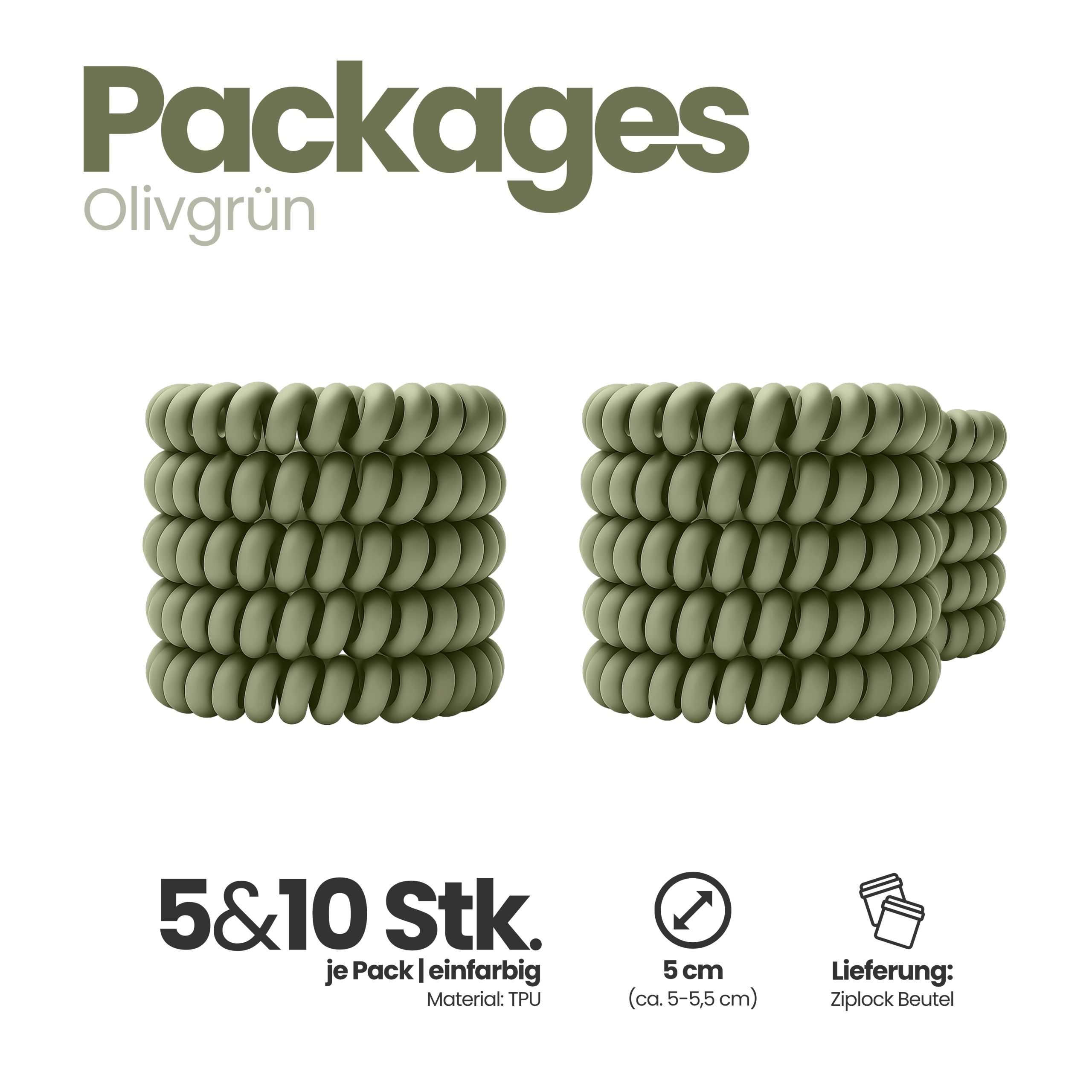 Spiral Haargummi Olivgrün | 10er Pack - 5cm – Bild 4
