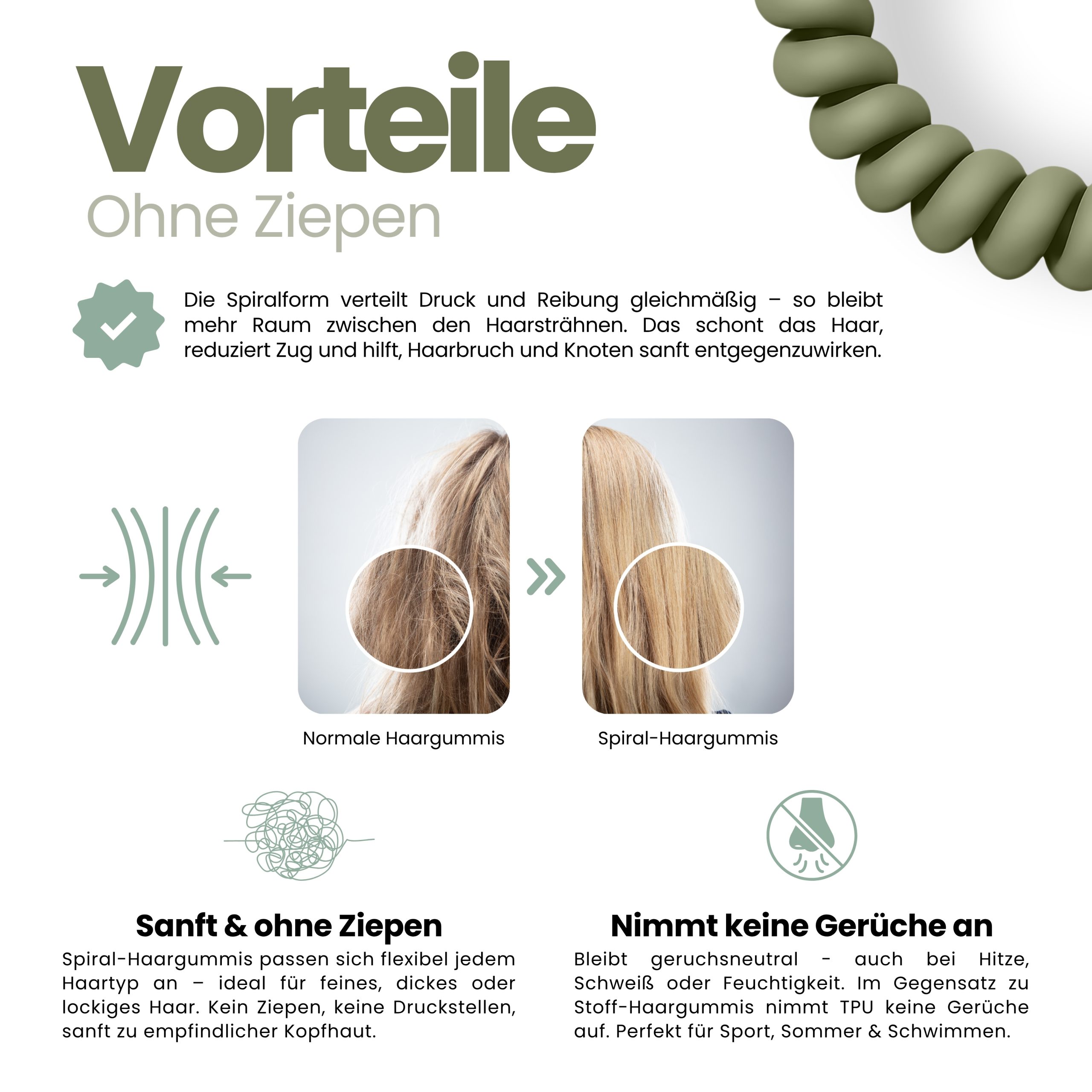 Spiral Haargummi Olivgrün | 10er Pack - 5cm – Bild 5
