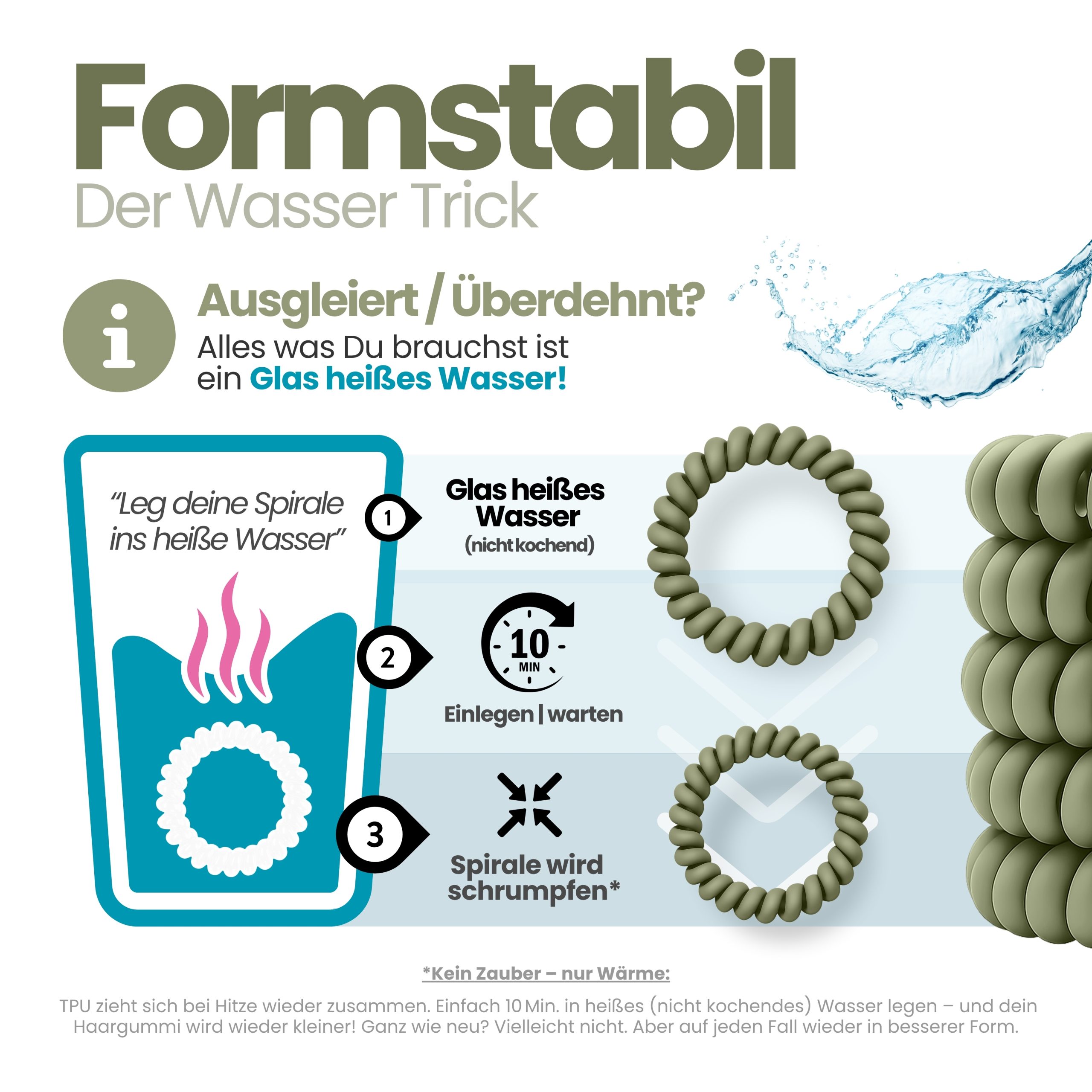 Spiral Haargummi Olivgrün | 10er Pack - 5cm – Bild 6