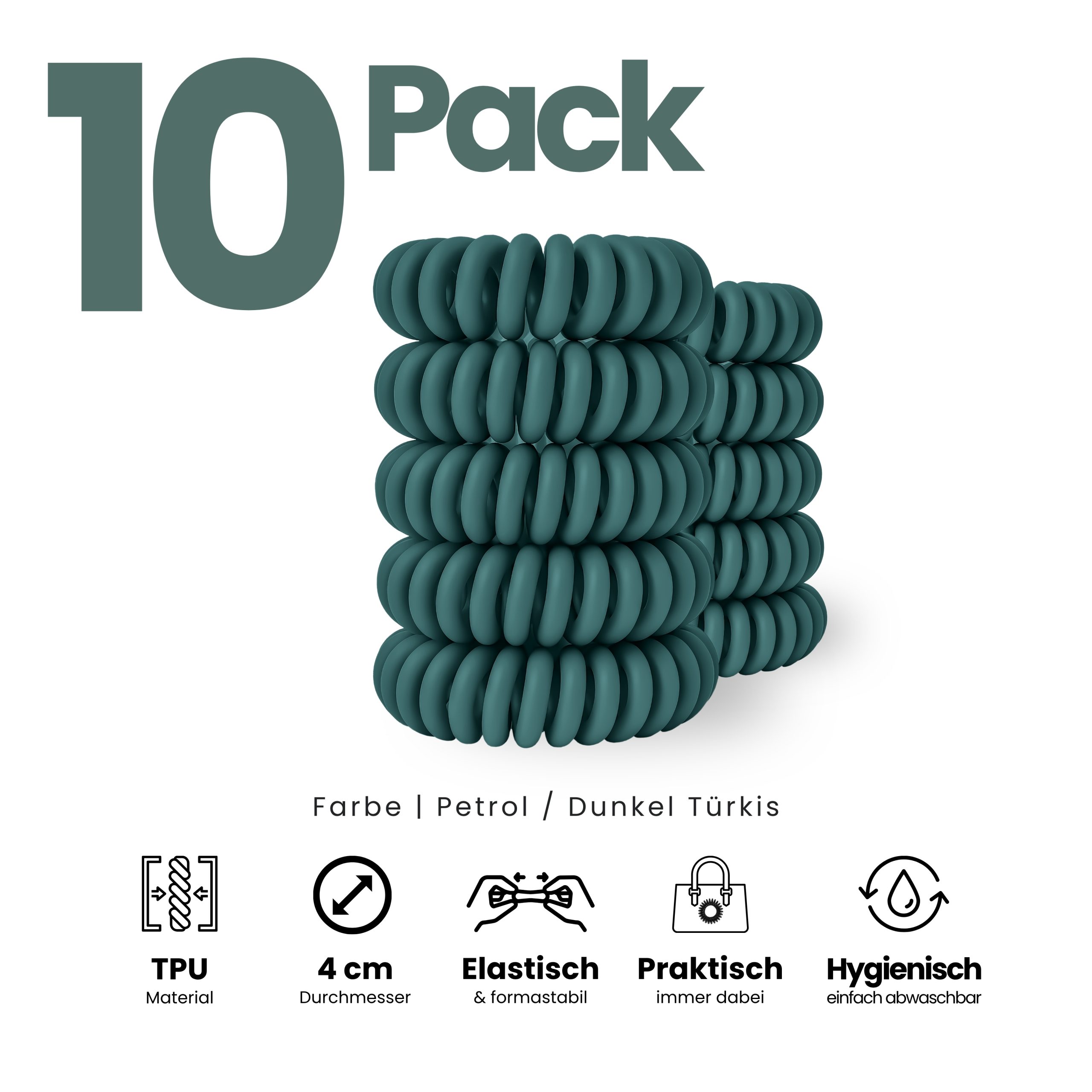 Spiral Haargummi Petrol | 10er Pack - 4cm – Bild 2