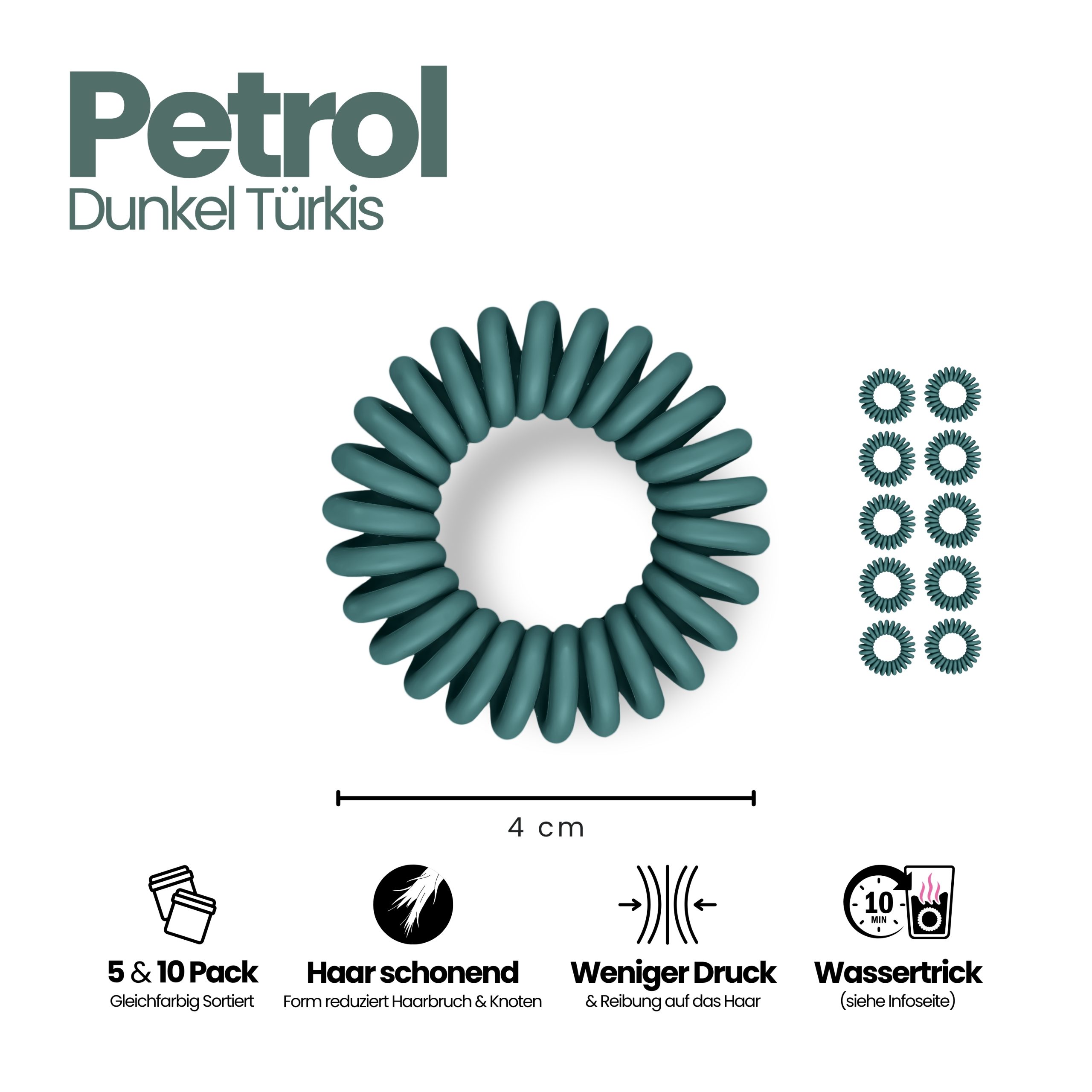 Spiral Haargummi Petrol | 10er Pack - 4cm – Bild 3