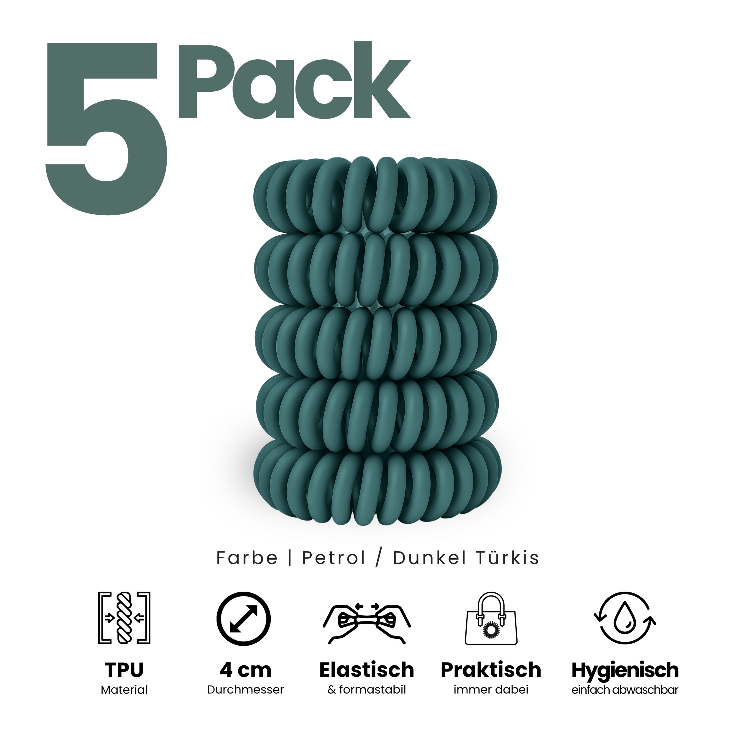 Spiral Haargummi Petrol | 5er Pack - 4cm – Bild 2