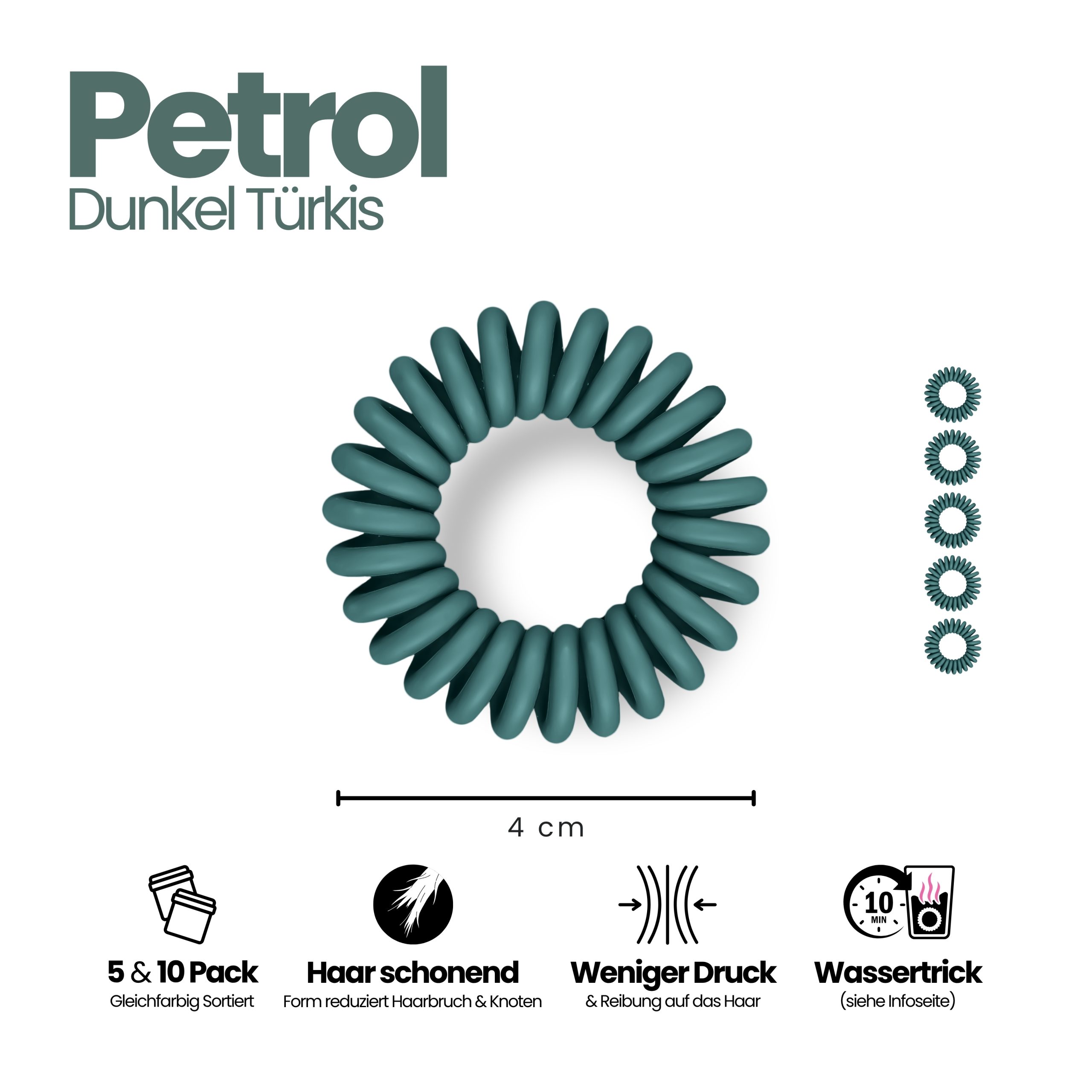 Spiral Haargummi Petrol | 5er Pack - 4cm – Bild 3