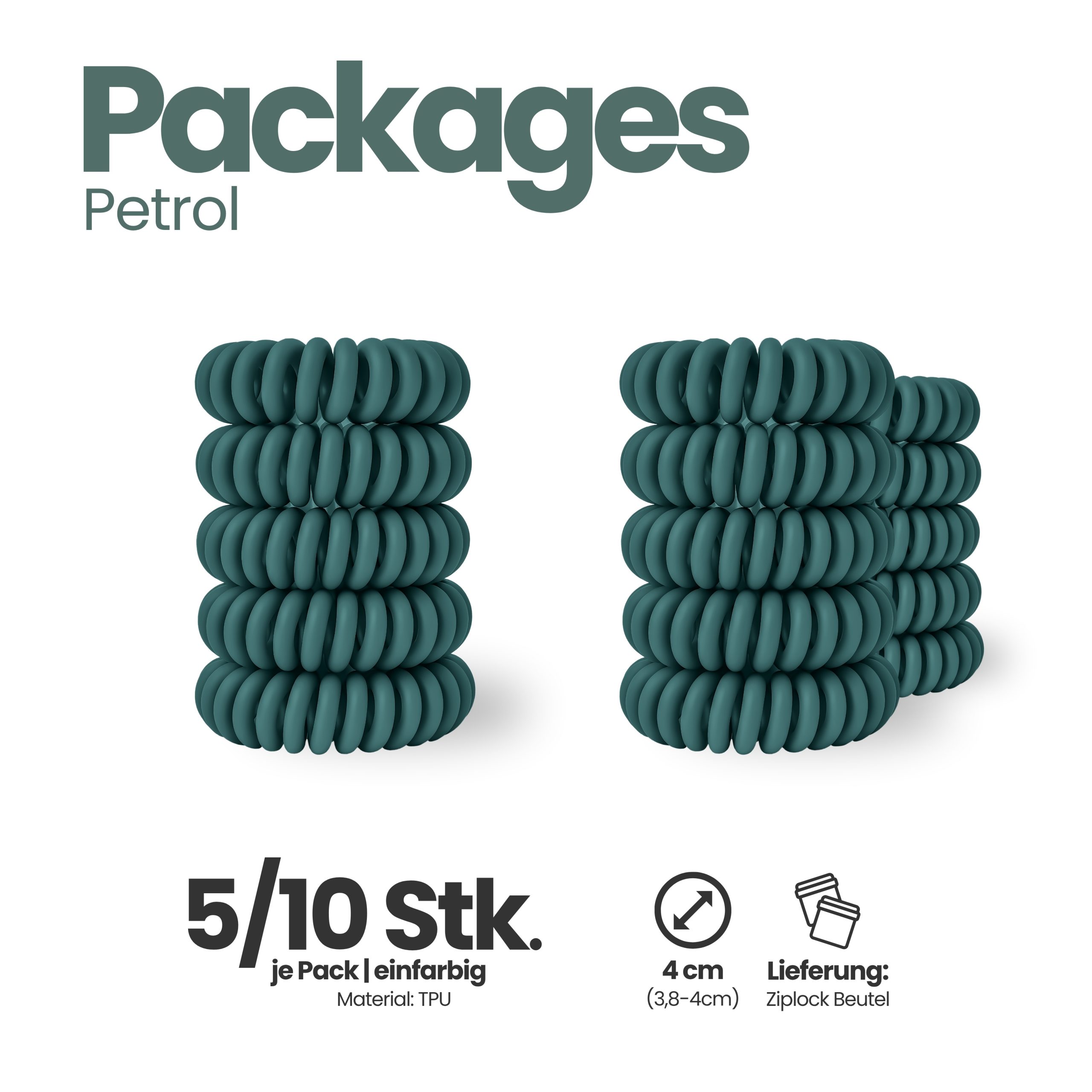 Spiral Haargummi Petrol | 5er Pack - 4cm – Bild 4
