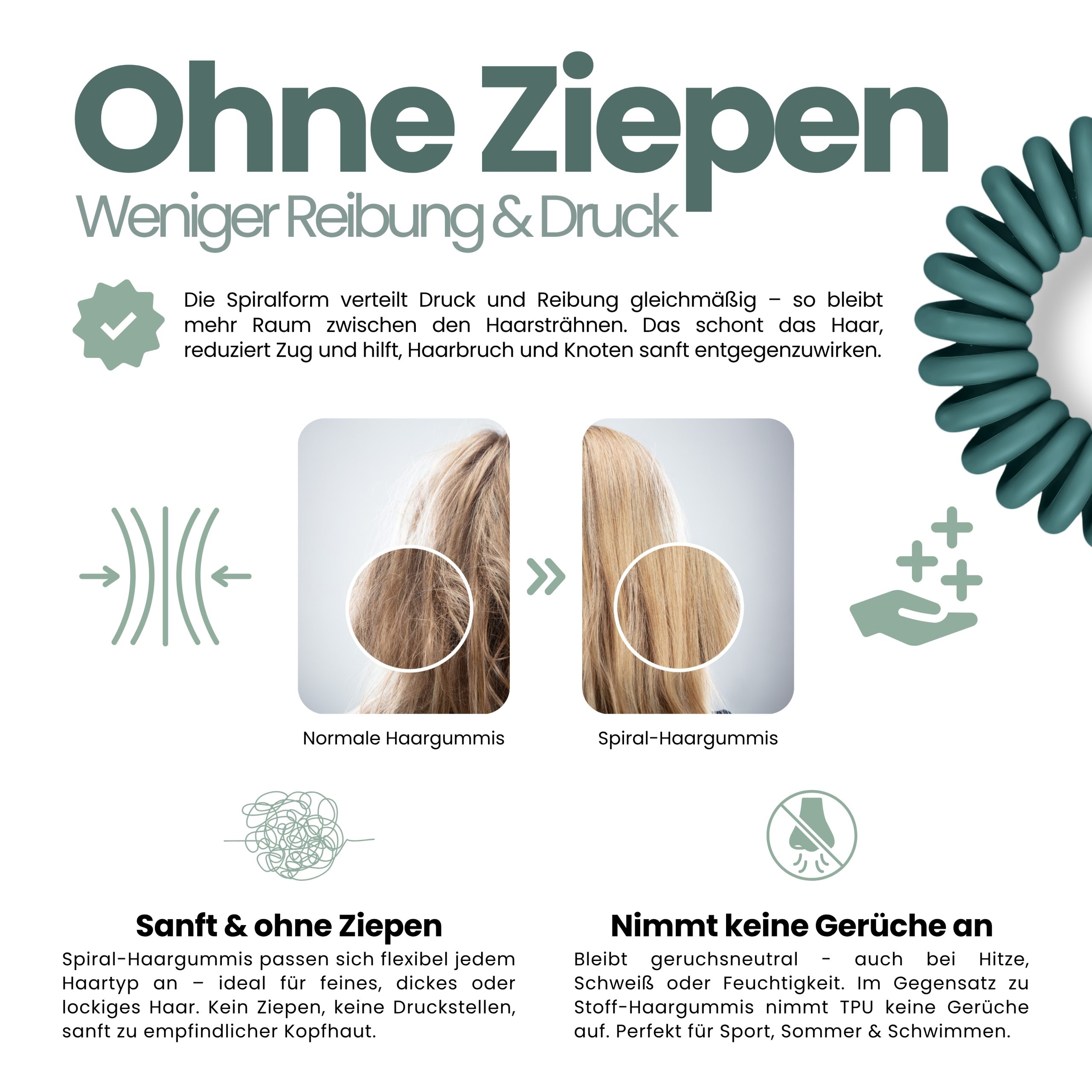 Spiral Haargummi Petrol | 5er Pack - 4cm – Bild 5