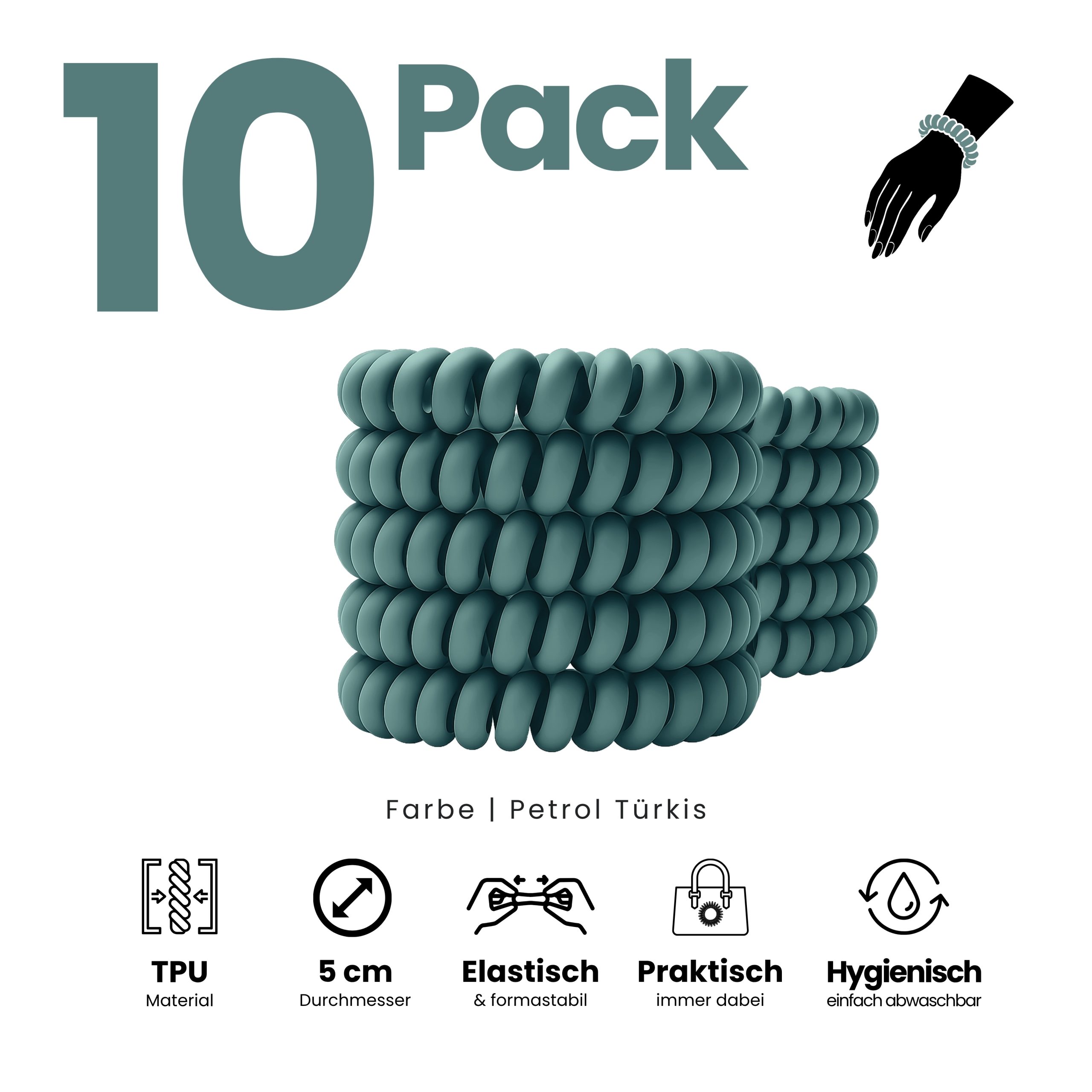 Spiral Haargummi Petrol | 10er Pack - 5cm – Bild 2