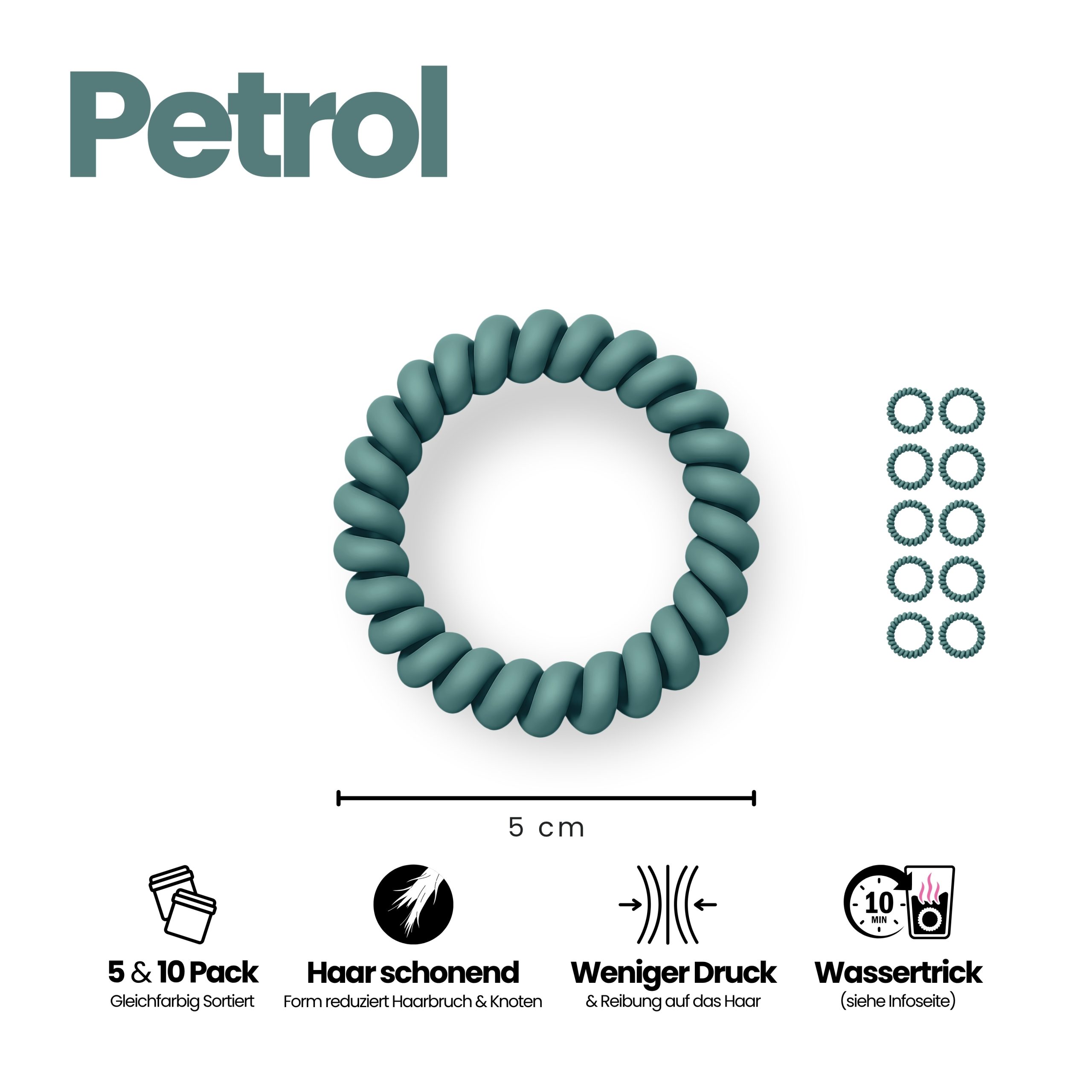 Spiral Haargummi Petrol | 10er Pack - 5cm – Bild 3