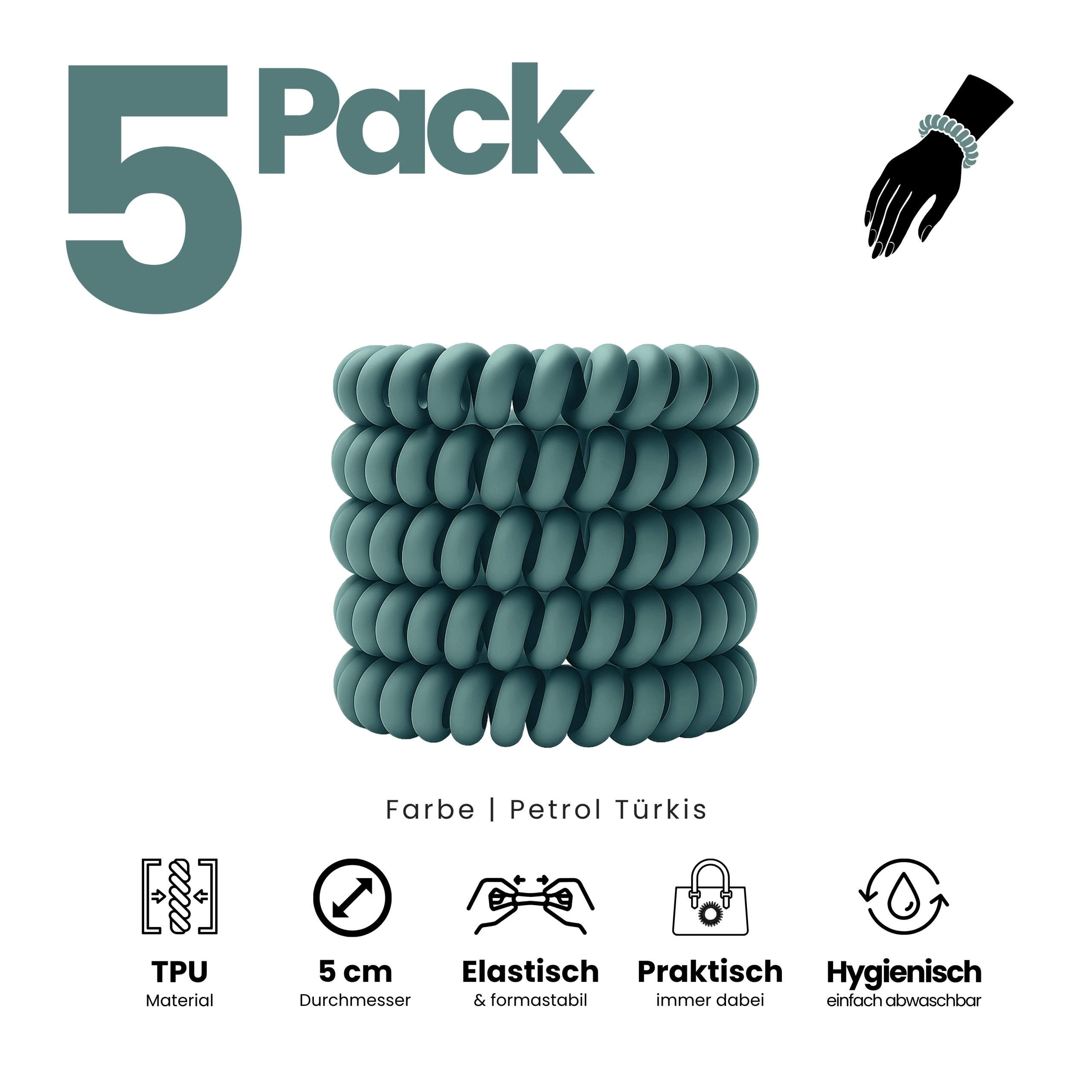 Spiral Haargummi Petrol | 5er Pack - 5cm – Bild 2