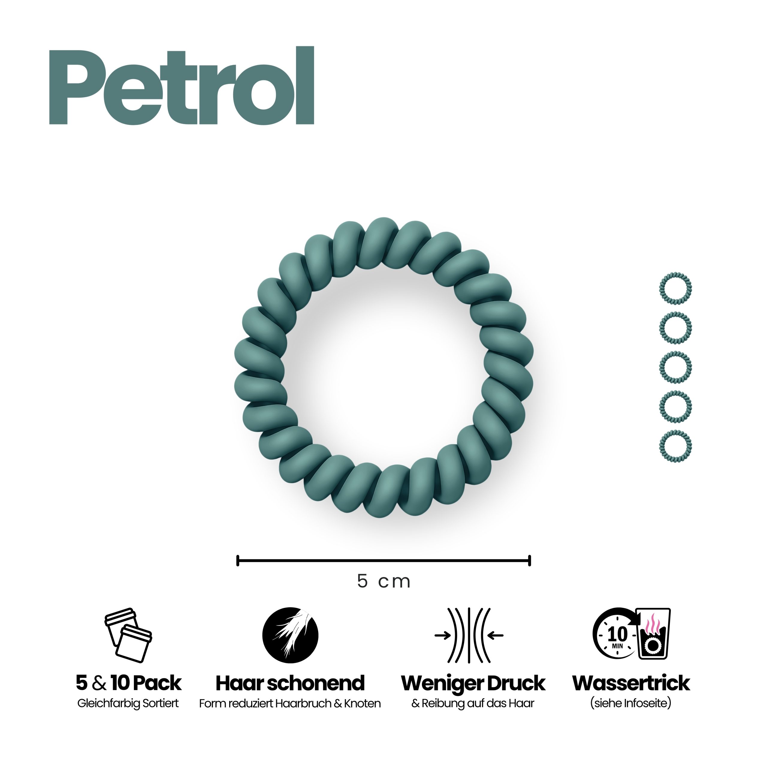 Spiral Haargummi Petrol | 5er Pack - 5cm – Bild 3