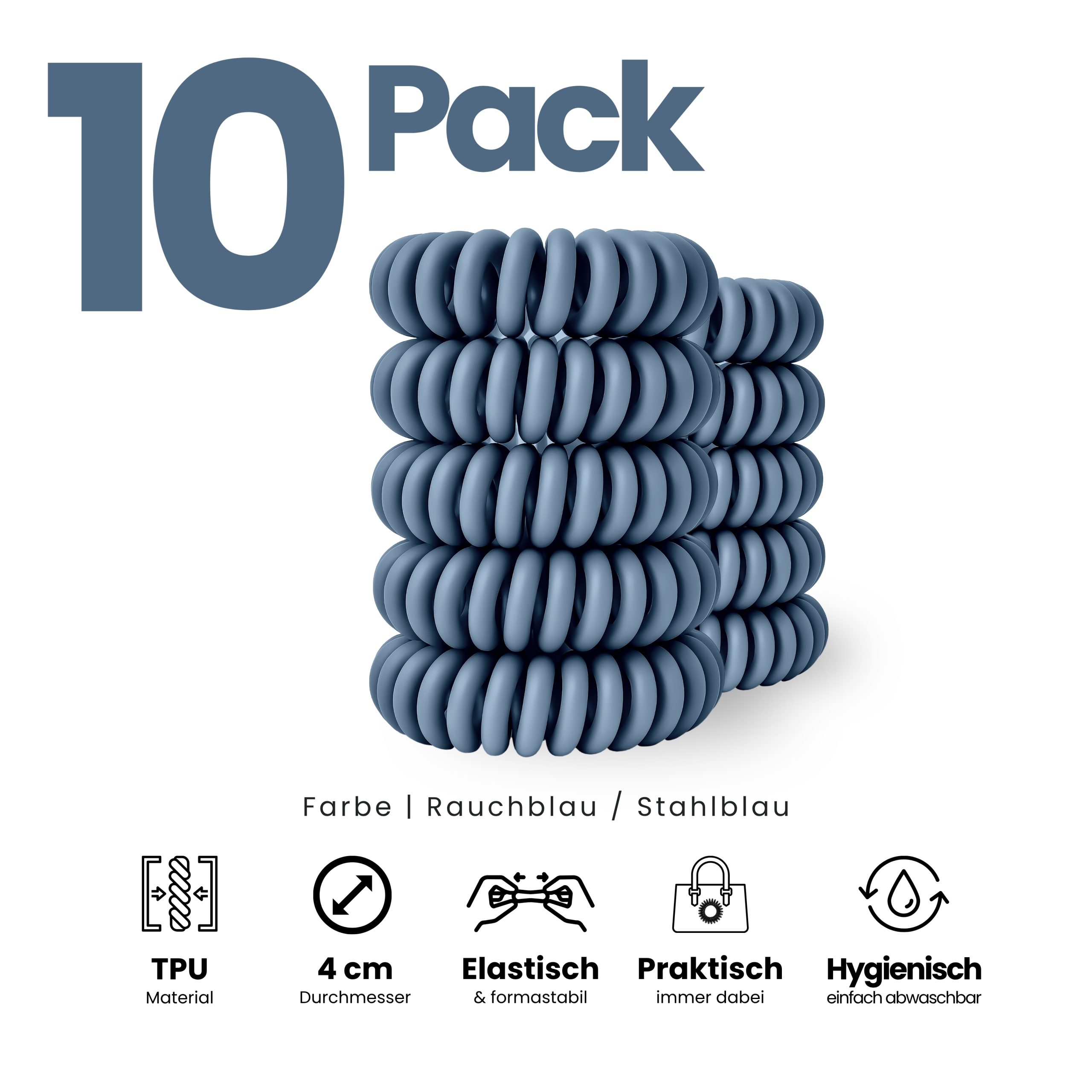Spiral Haargummi Rauchblau | 10er Pack - 4cm – Bild 2