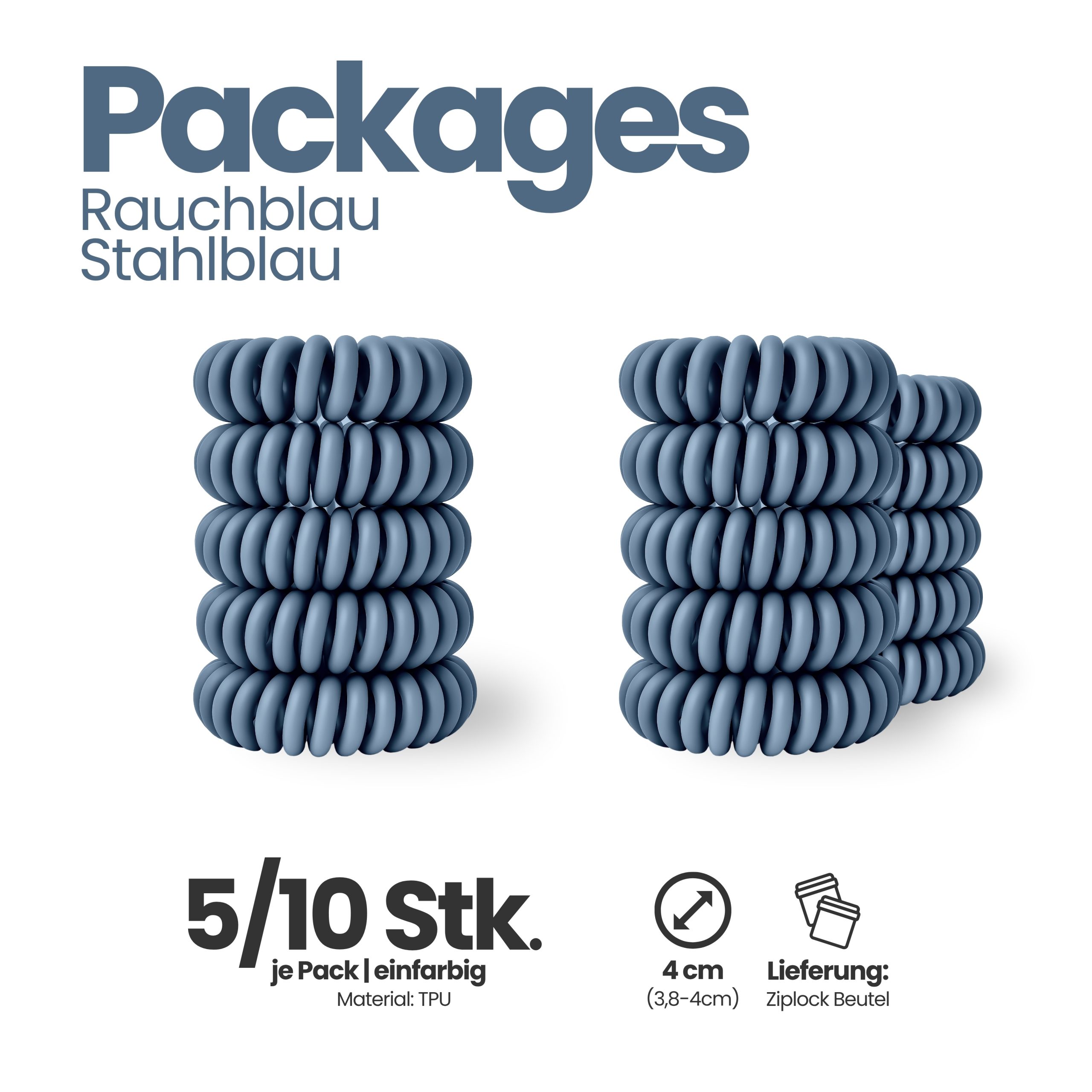 Spiral Haargummi Rauchblau | 10er Pack - 4cm – Bild 4