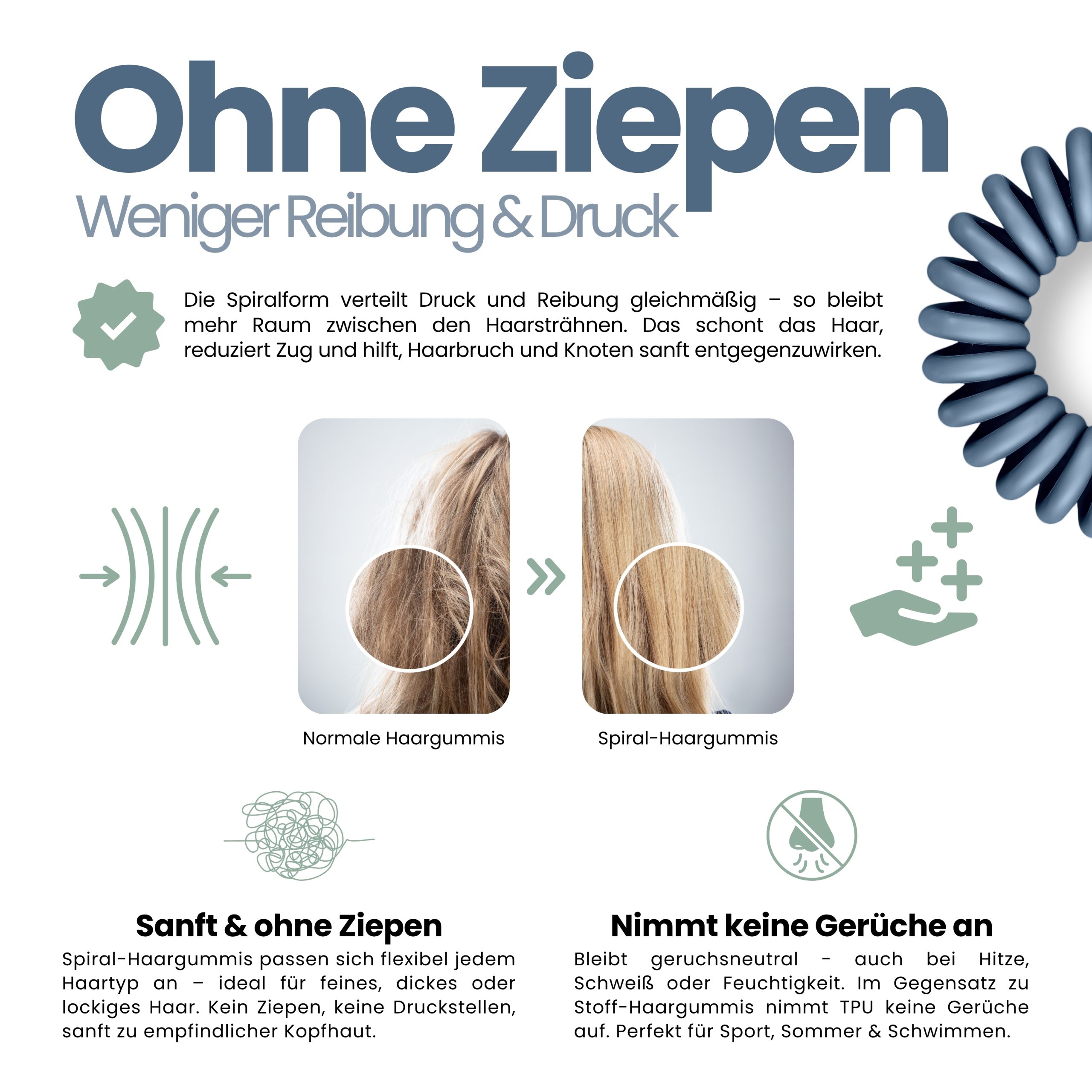 Spiral Haargummi Rauchblau | 10er Pack - 4cm – Bild 5