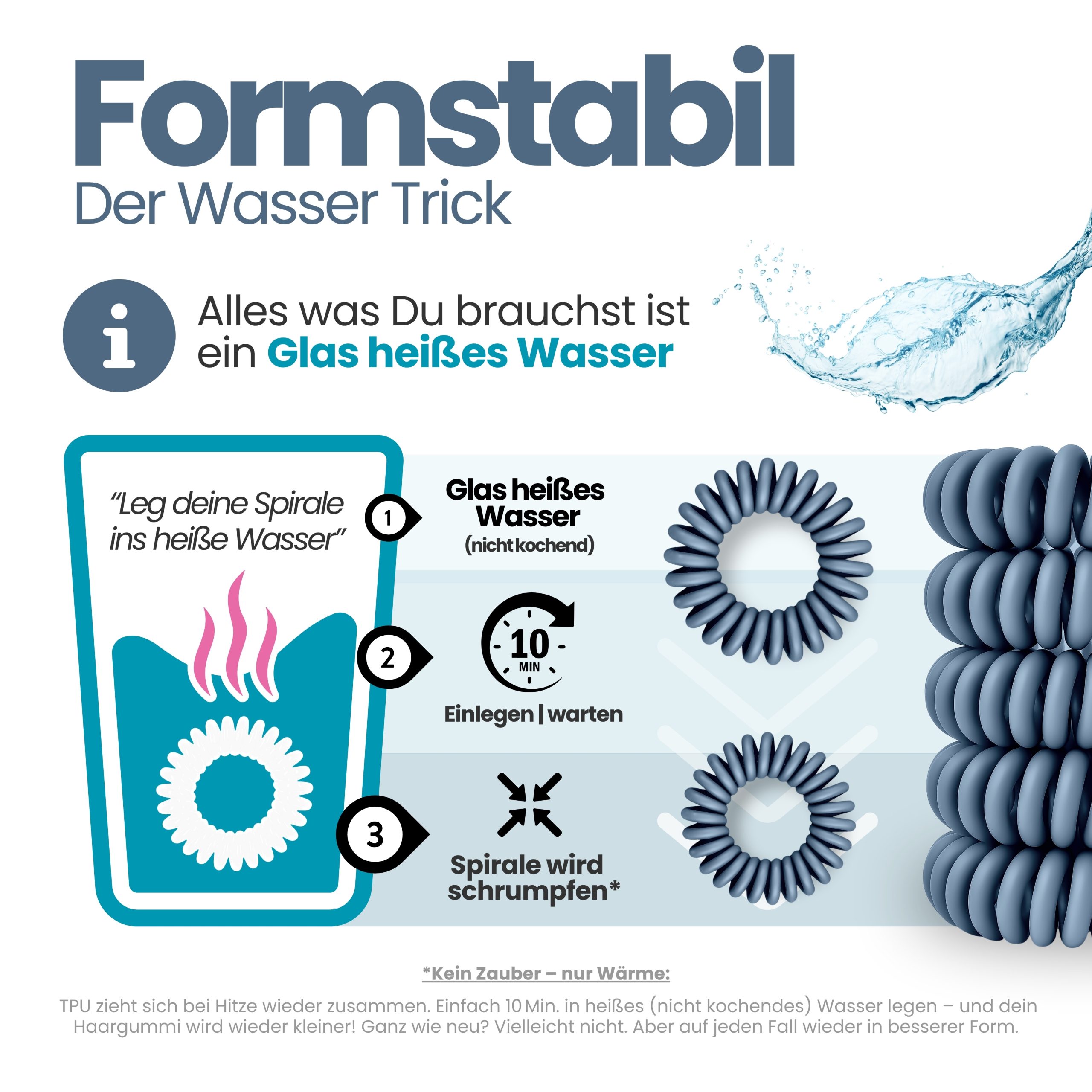 Spiral Haargummi Rauchblau | 10er Pack - 4cm – Bild 6